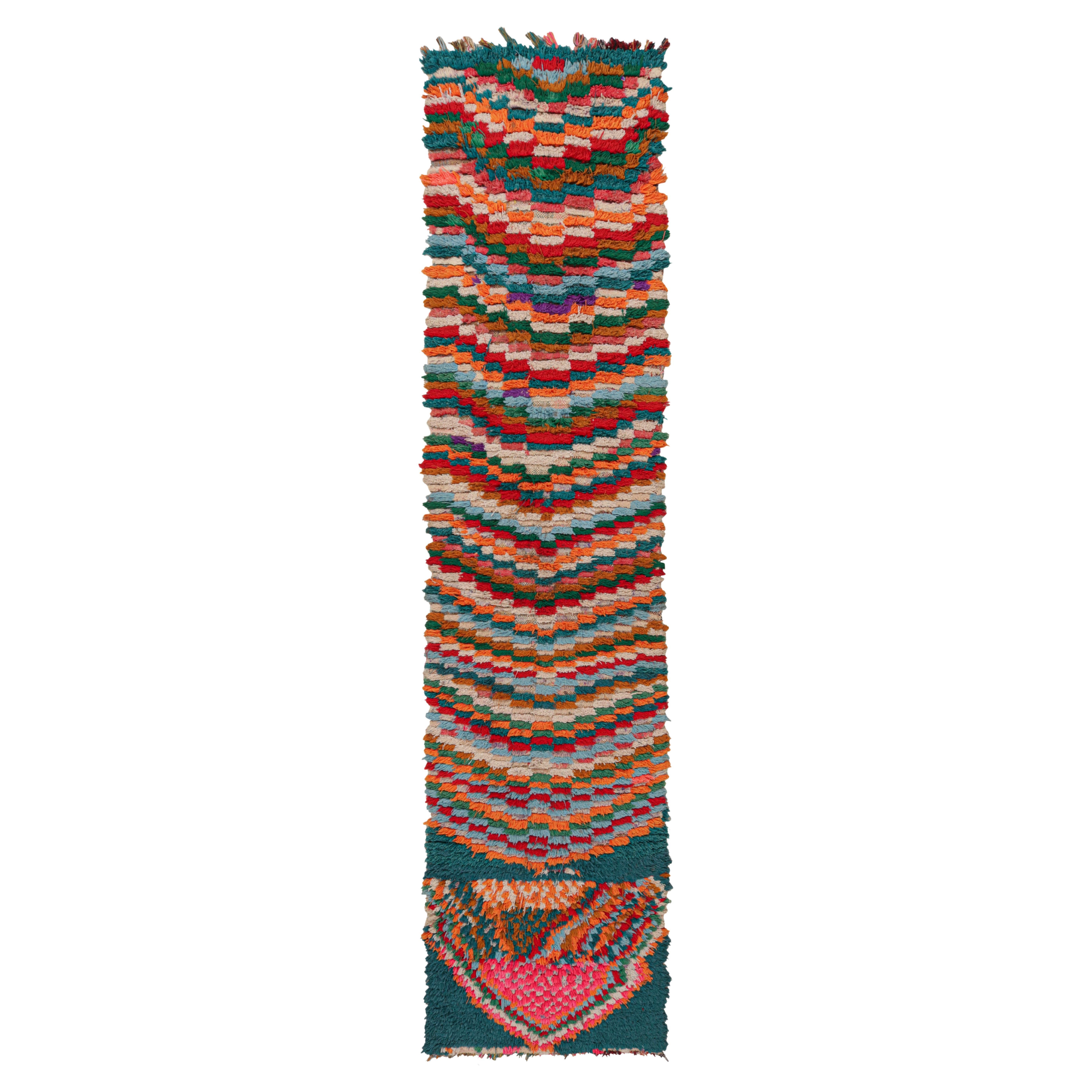 Vintage Moroccan Runner with Polychromatic Chevron Patterns, from Rug & Kilim For Sale