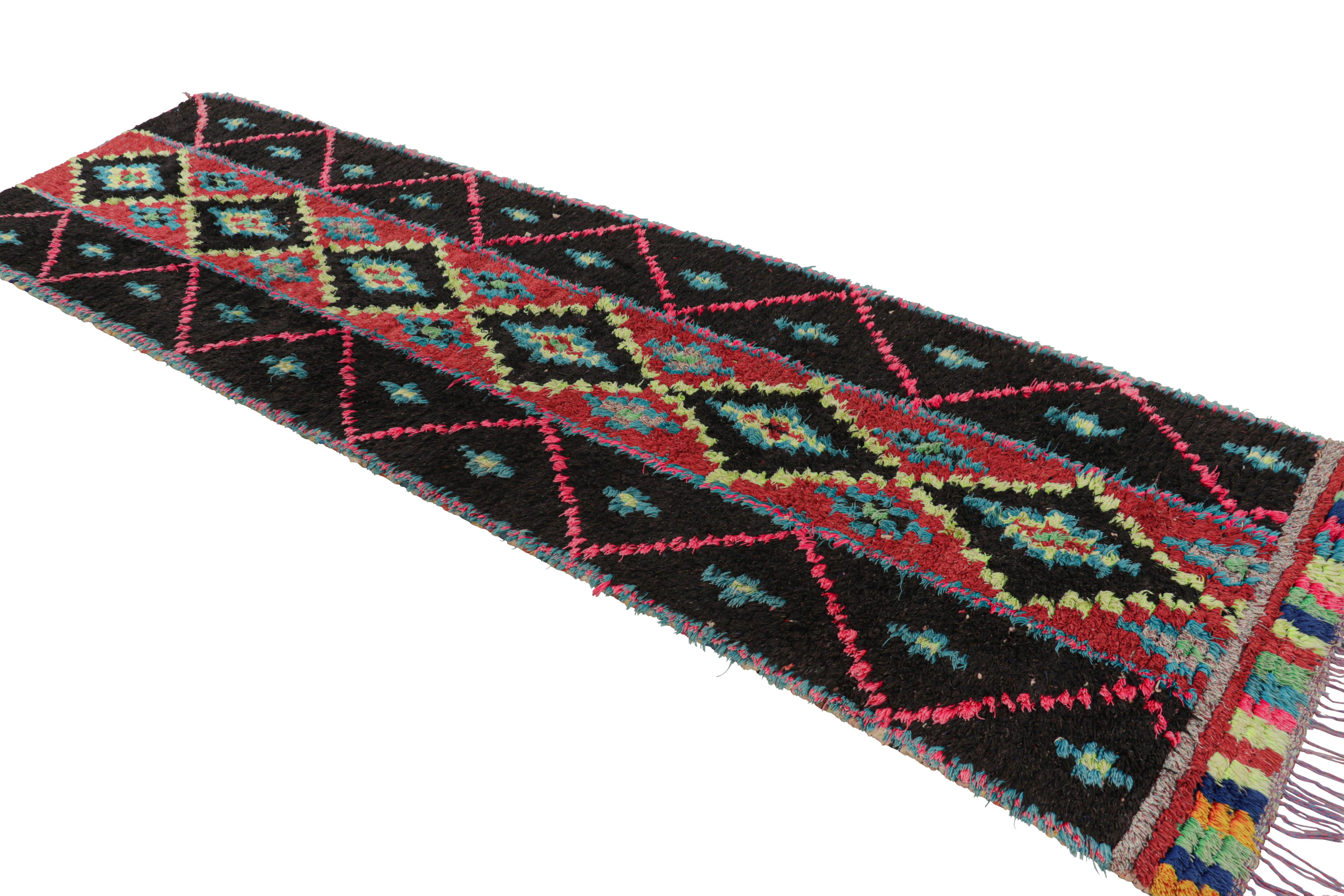 Mid-20th Century Vintage Moroccan Runner with Polychromatic Diamond Medallion, from Rug & Kilim For Sale