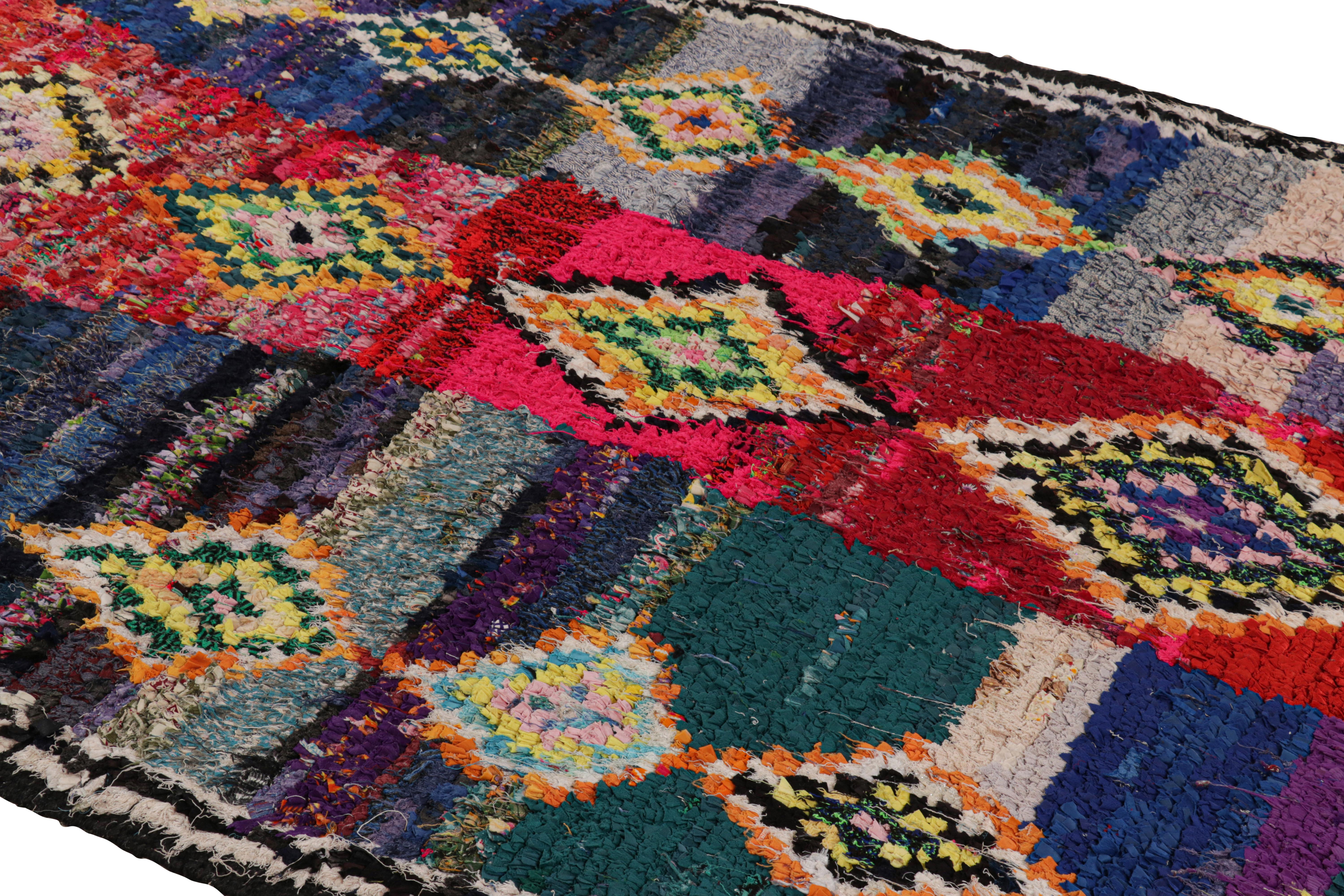 Hand-knotted in wool and originating from Morocco circa 1950-1960, this 4x9 vintage Moroccan rug is an extremely rare piece like so few of its provenance. 

On the Design: 

Admirers of the craft will note what an exceptional find this shabby chic