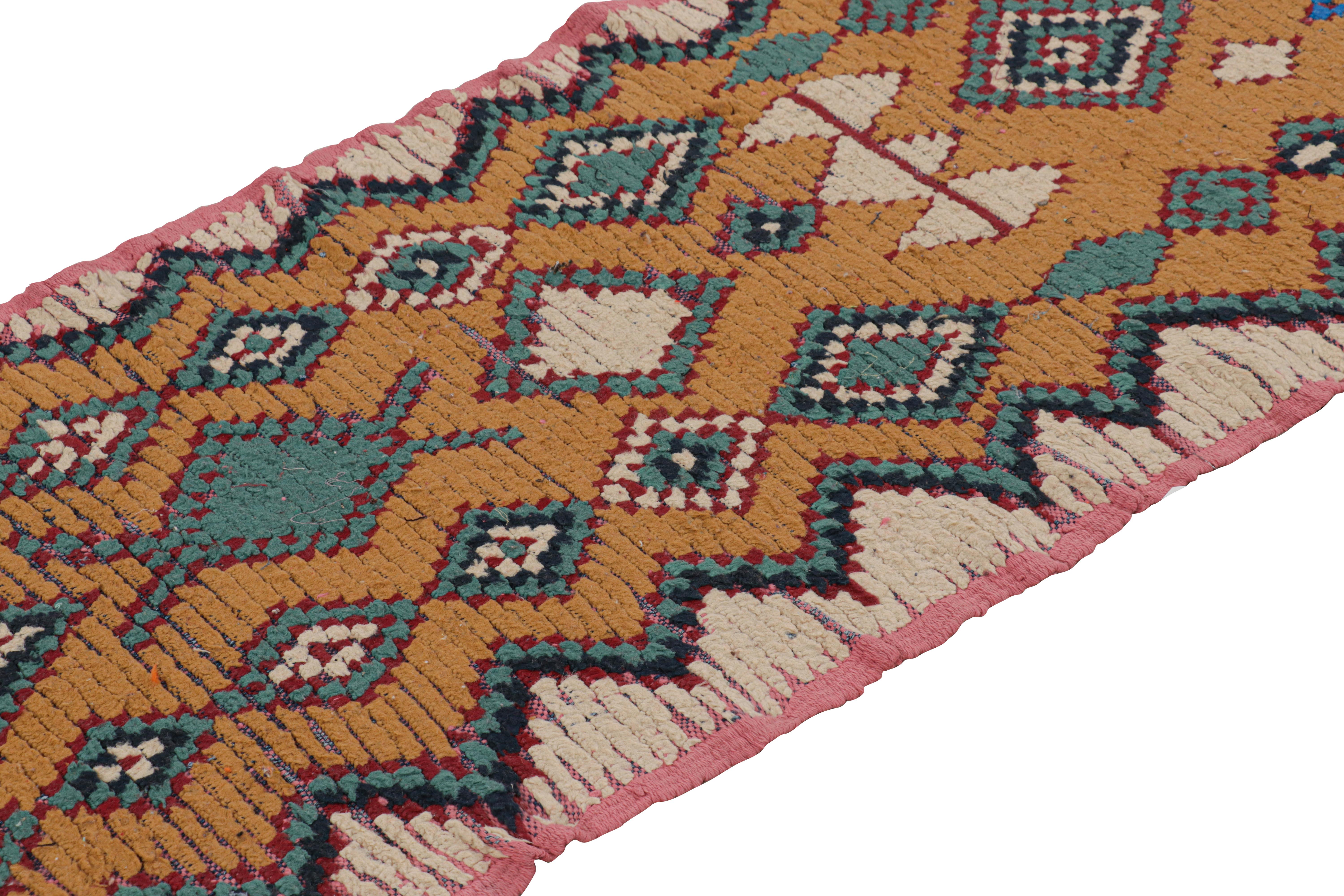 Hand-knotted in wool and originating from Morocco circa 1950-1960, this 2x9 vintage Moroccan rug is an extremely rare piece like so few of its provenance. 

On the Design: 

Admirers of the craft will note what an exceptional find this shabby chic