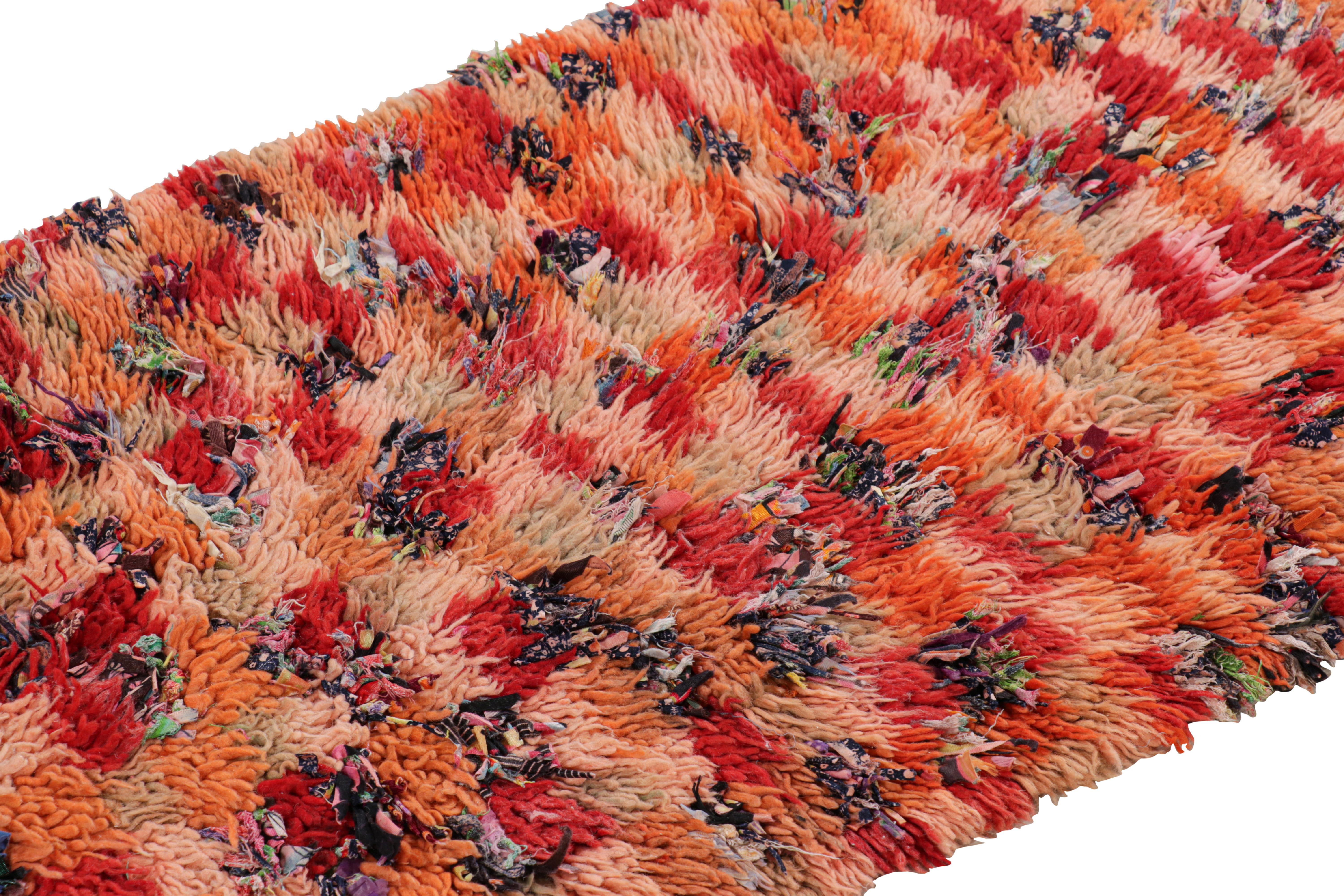 Hand-knotted in wool and originating from Morocco circa 1950-1960, this 3x6 vintage Moroccan rug is an extremely rare piece like so few of its provenance. 

On the Design: 

Admirers of the craft will note what an exceptional find this shabby chic