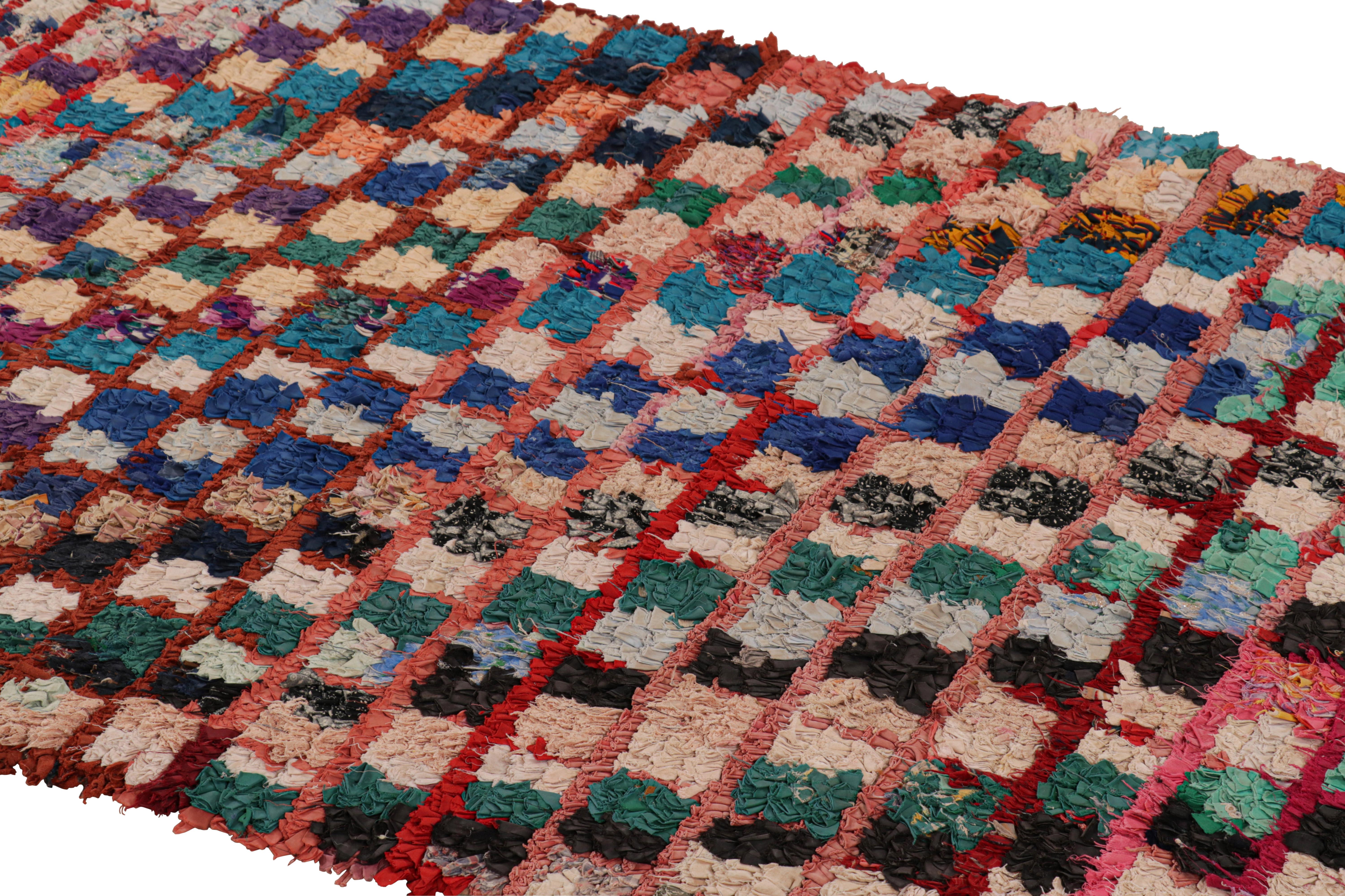 Hand-knotted in wool and originating from Morocco circa 1950-1960, this 3x8 vintage Moroccan rug is an extremely rare piece like so few of its provenance. 

On the Design: 

Admirers of the craft will note what an exceptional find this shabby chic