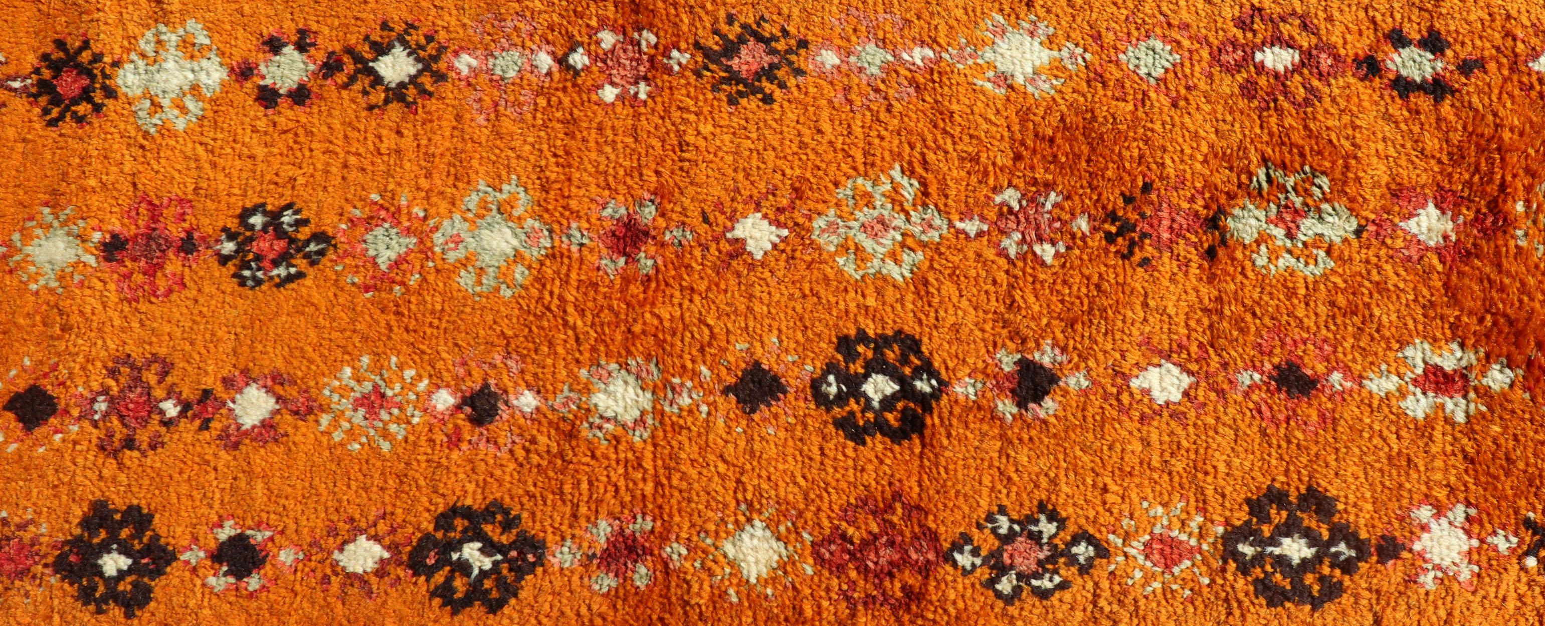 Vintage Moroccan Runner with Sub-Geometric Motifs in Saffron, Gold and Orange 3