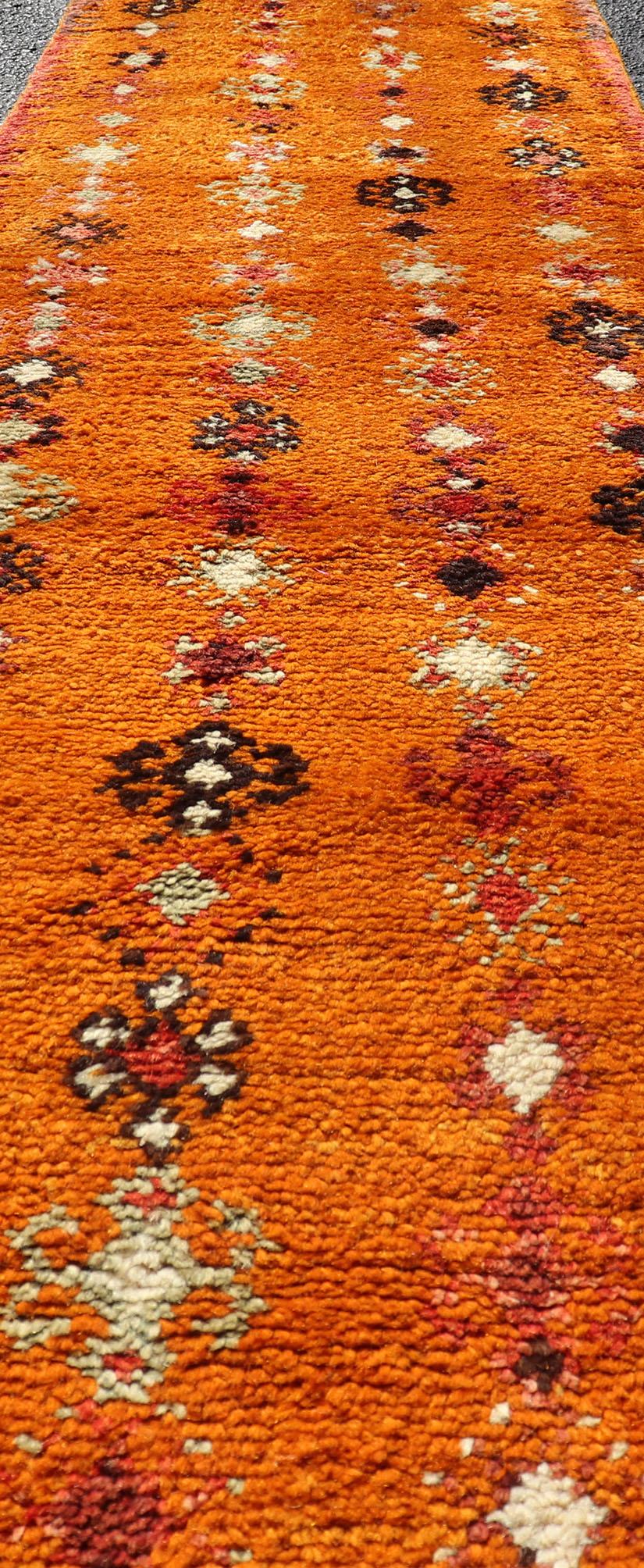Vintage Moroccan Runner with Sub-Geometric Motifs in Saffron, Gold and Orange 1
