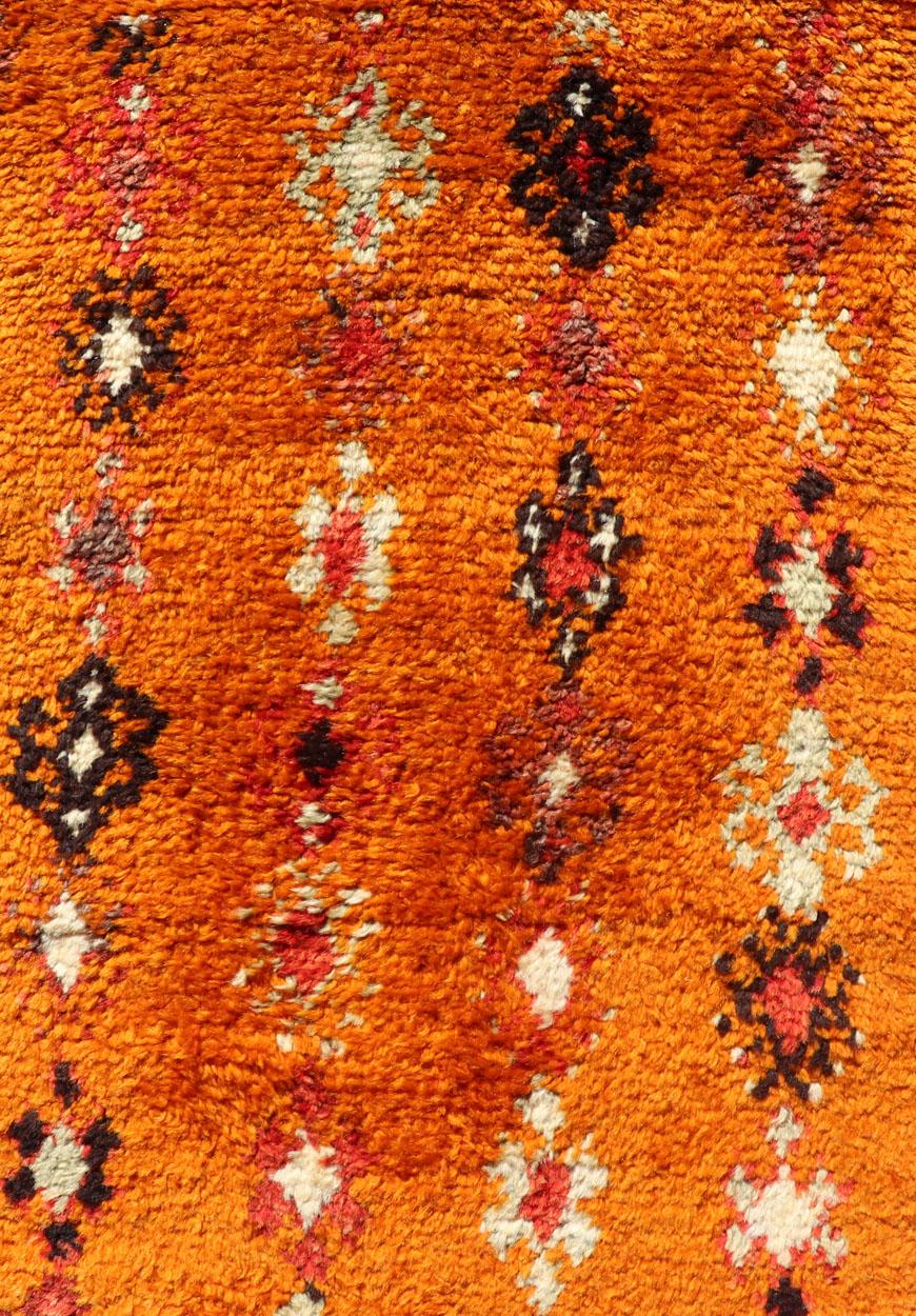 Vintage Moroccan Runner with Sub-Geometric Motifs in Saffron, Gold and Orange 2