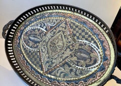 Vintage Moroccan Serving Tray in Embossed Mixed Metals