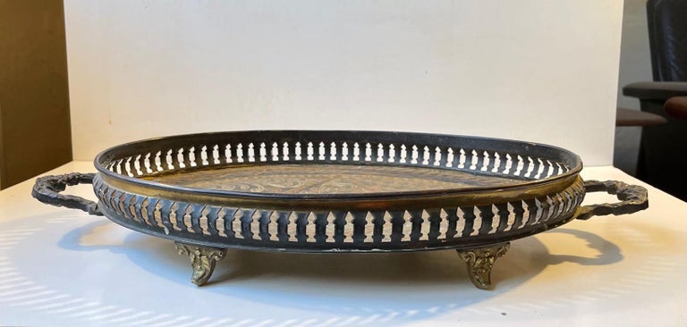 Arts and Crafts Vintage Moroccan Serving Tray in Embossed Mixed Metals For Sale