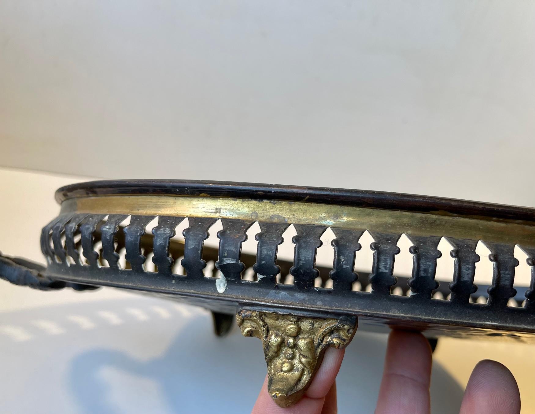 Vintage Moroccan Serving Tray in Embossed Mixed Metals 2