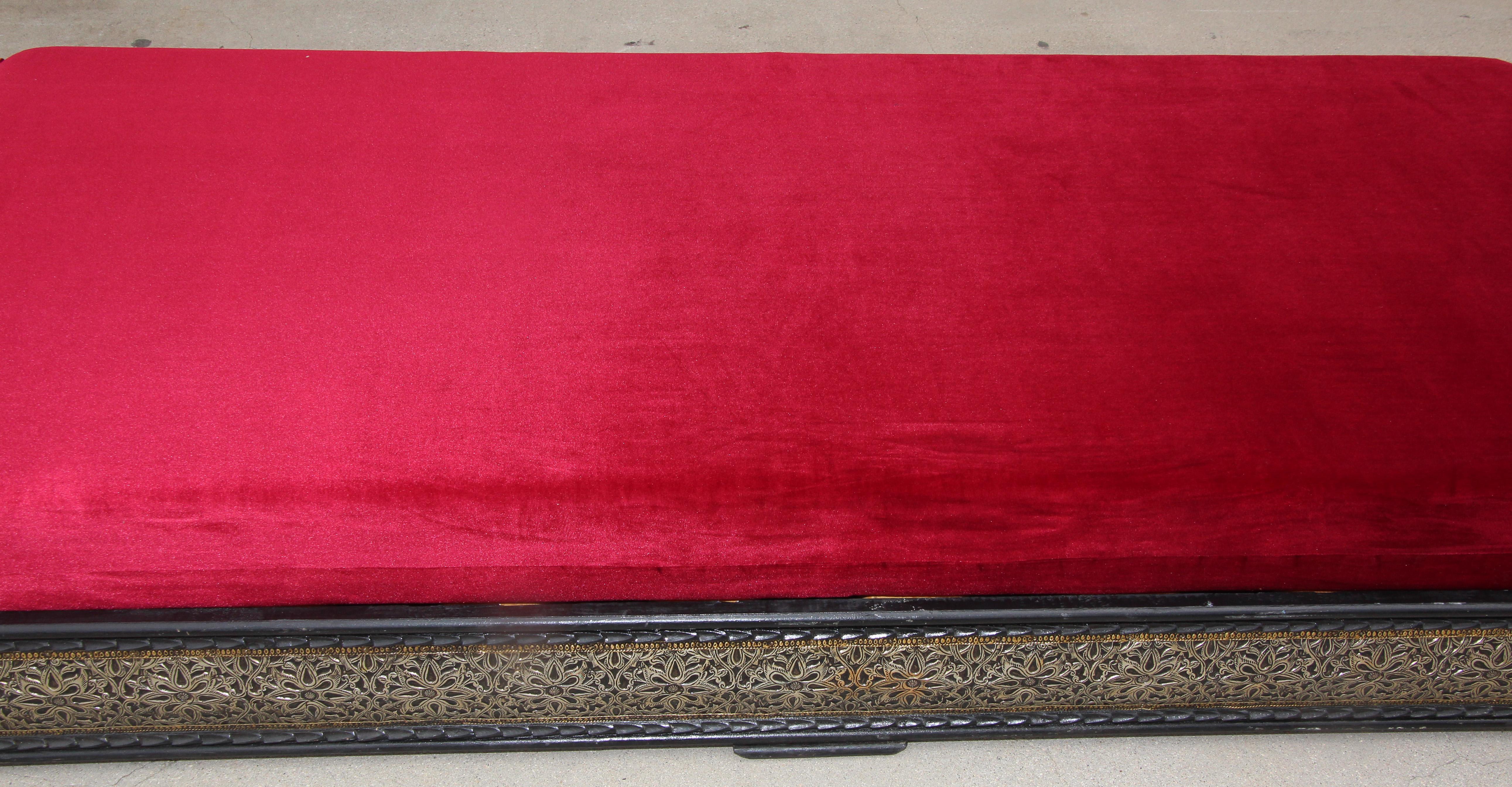 Vintage Moroccan Settee Low bench, Day Bed with Red Cushion 1