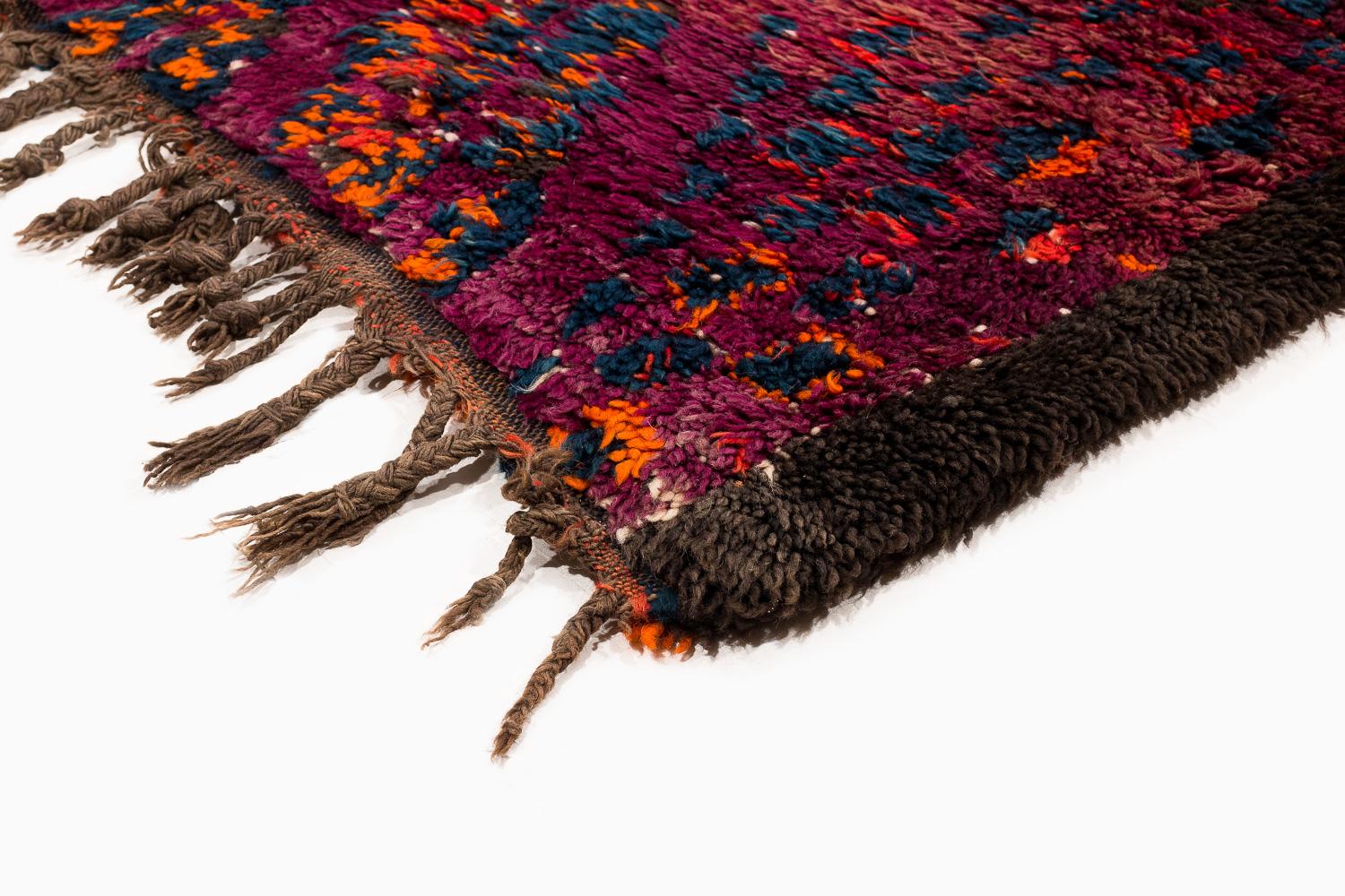 Antique Collectible Beni Mguild Moroccan Wool Shag Midcentury Diamond Area Rug For Sale 4