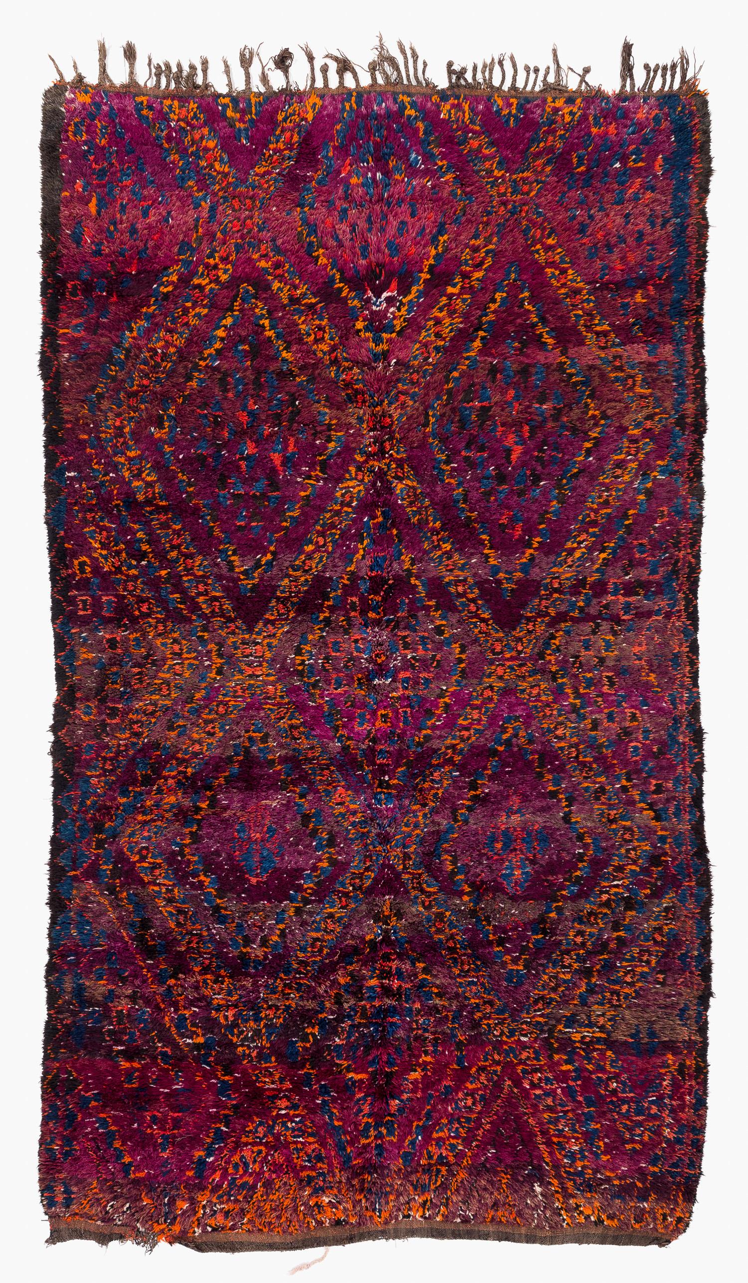 Antique Collectible Beni Mguild Moroccan Wool Shag Midcentury Diamond Area Rug For Sale 8