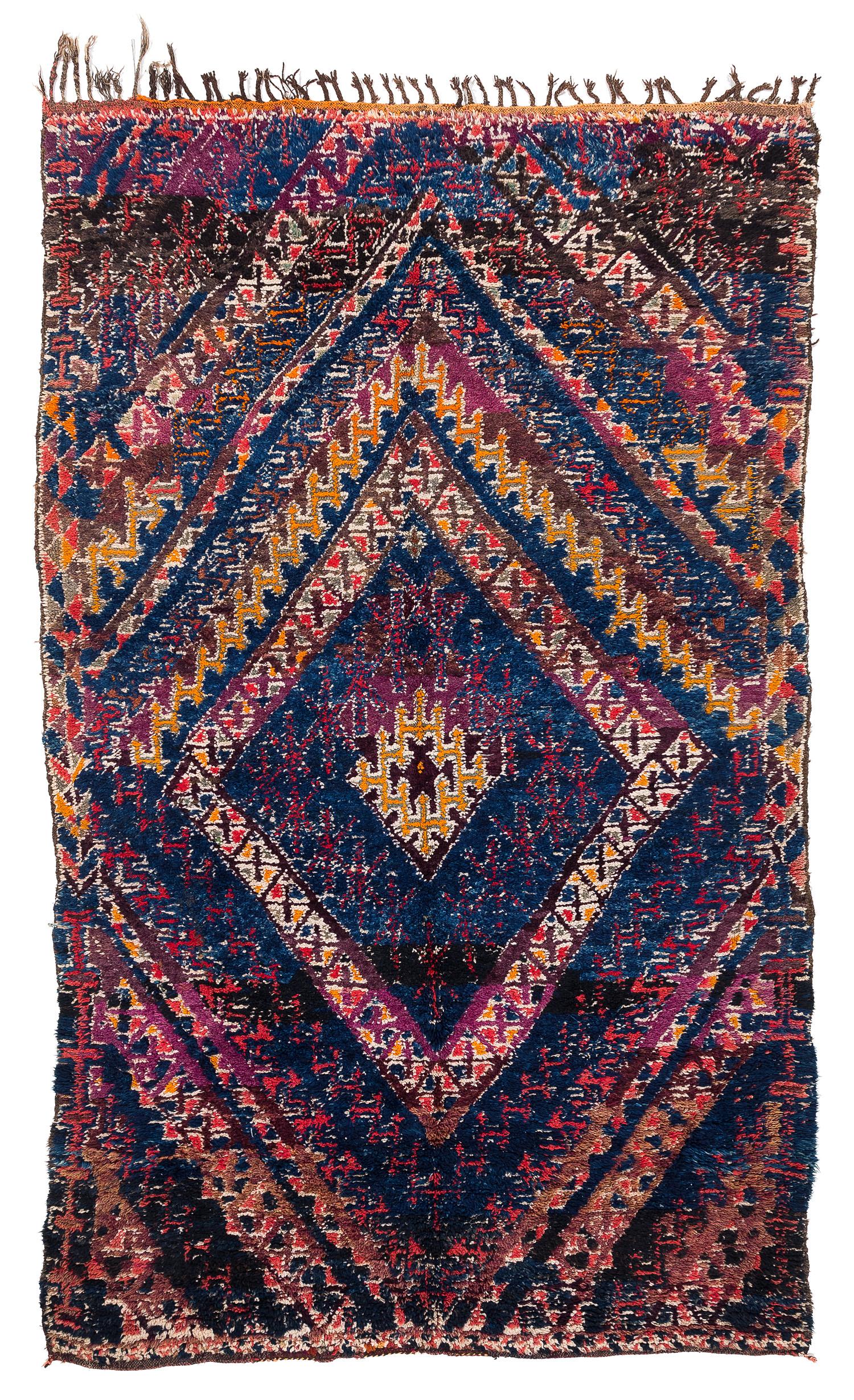 Alfombra antigua de colección Beni Mguild de lana marroquí Shag Diamond de mediados de siglo en venta 6