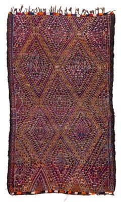 Antique Collectible Beni Mguild Moroccan Wool Shag Midcentury Diamond Area Rug