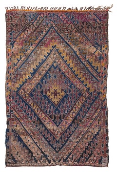 Antique Collectible Beni Mguild Moroccan Wool Shag Midcentury Diamond Area Rug