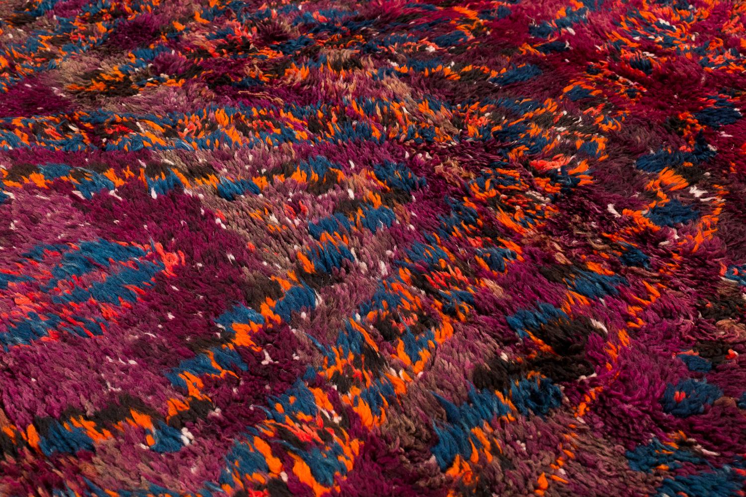 20th Century Antique Collectible Beni Mguild Moroccan Wool Shag Midcentury Diamond Area Rug For Sale