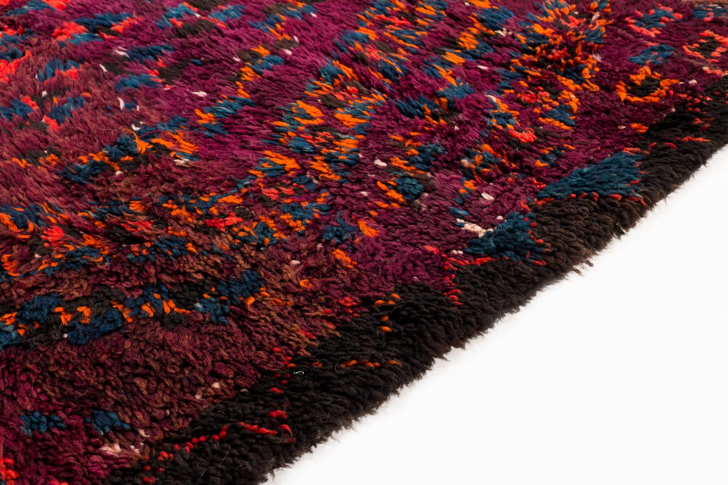 Antique Collectible Beni Mguild Moroccan Wool Shag Midcentury Diamond Area Rug For Sale 2