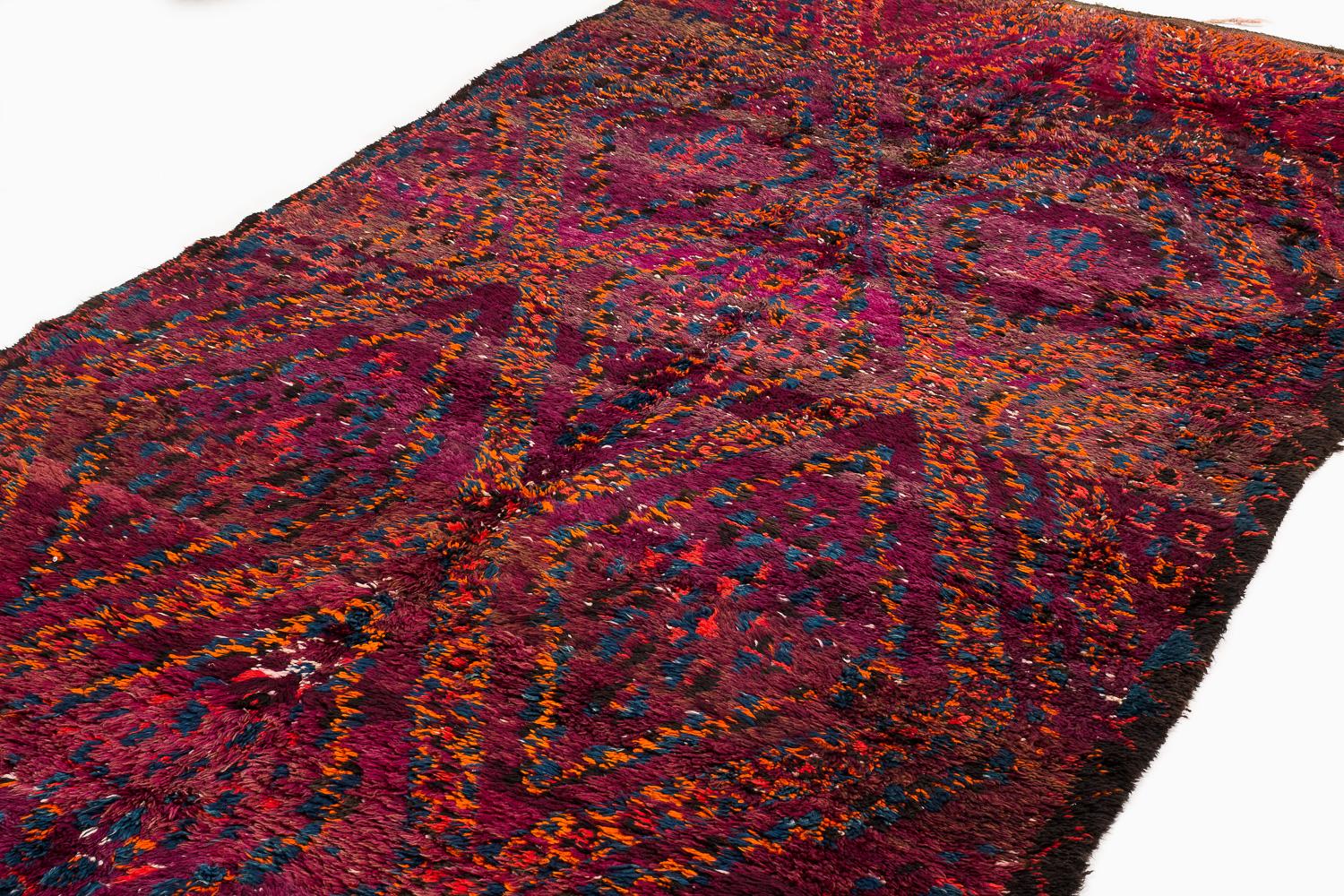 Antique Collectible Beni Mguild Moroccan Wool Shag Midcentury Diamond Area Rug For Sale 3