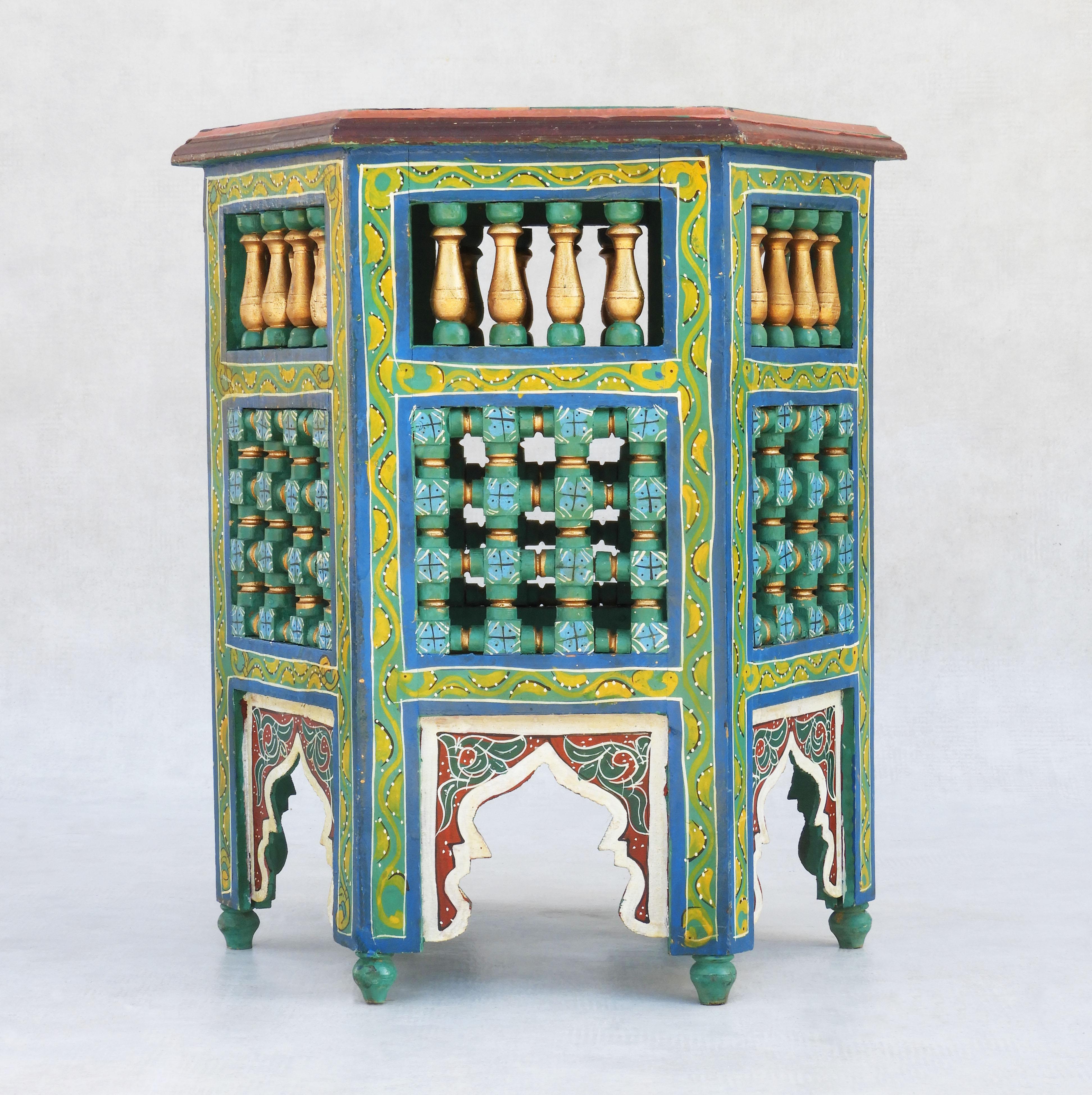 Moorish Hand Painted Moroccan Side Table c 1970 FREE SHIPPING