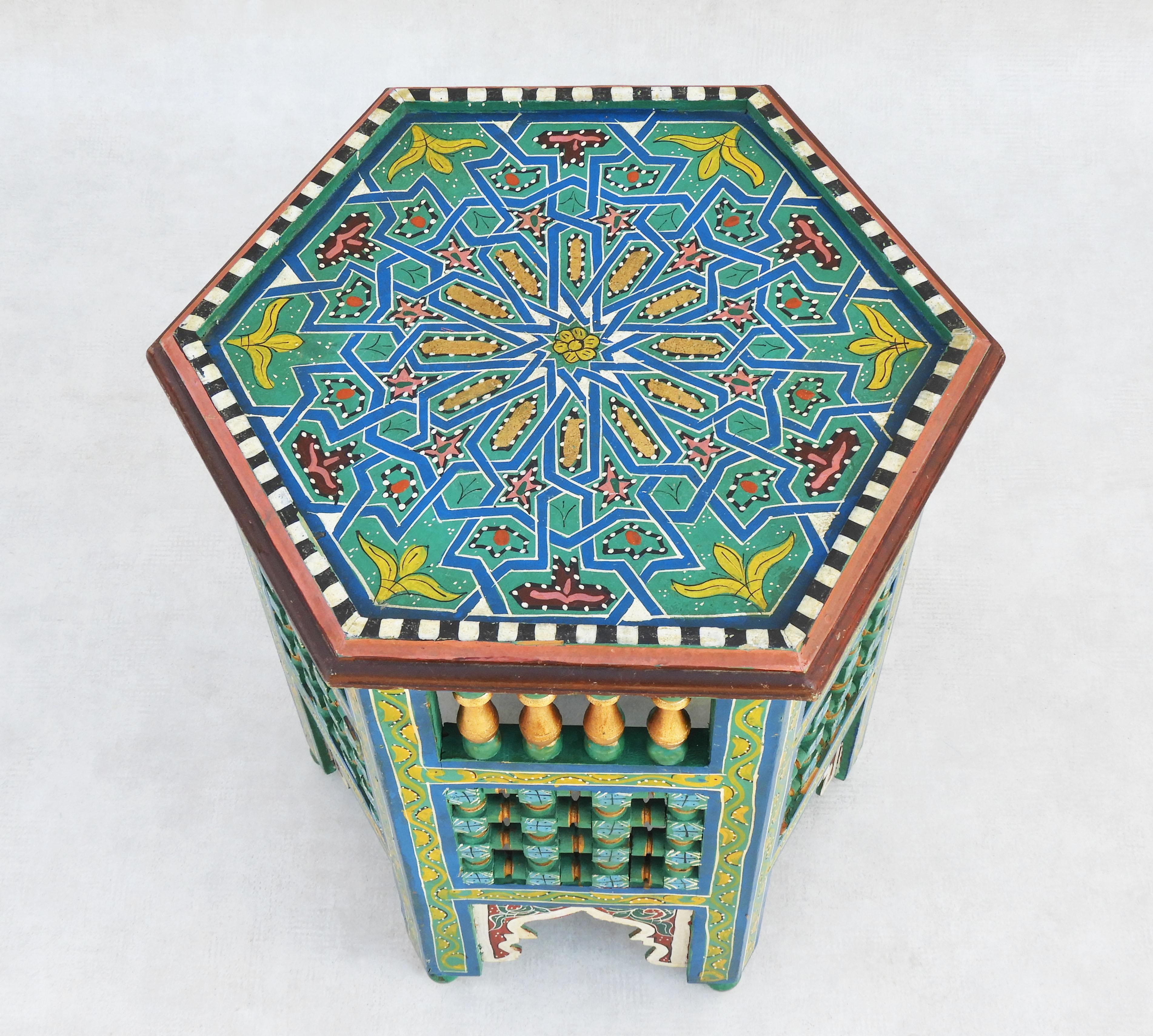 Hand-Painted Hand Painted Moroccan Side Table c 1970 FREE SHIPPING