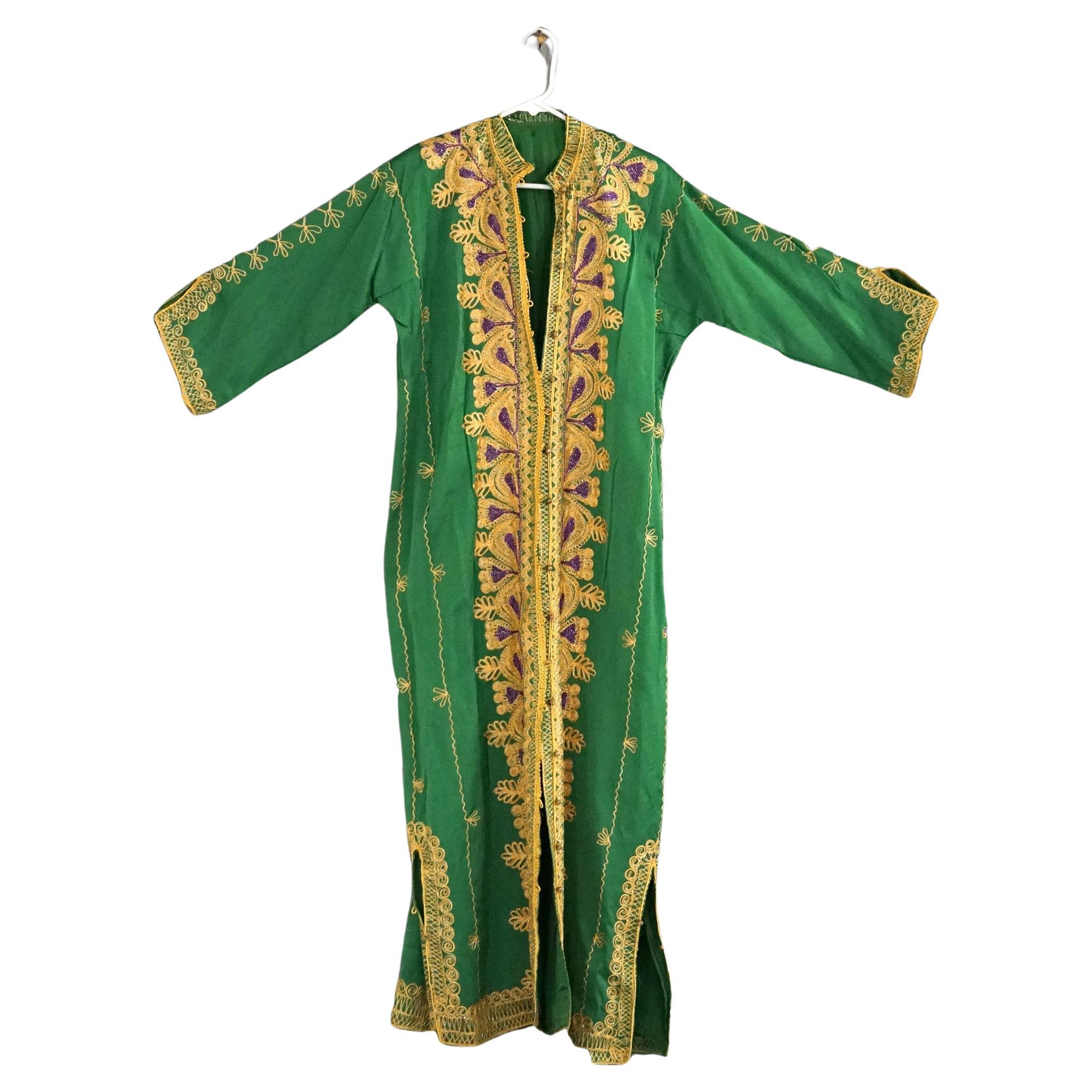 Vintage Moroccan Silk & Gold Metallic Needlework Robe 20th C For Sale