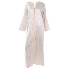 Vintage Moroccan Silver Metallic Brocade Caftan Evening Dress