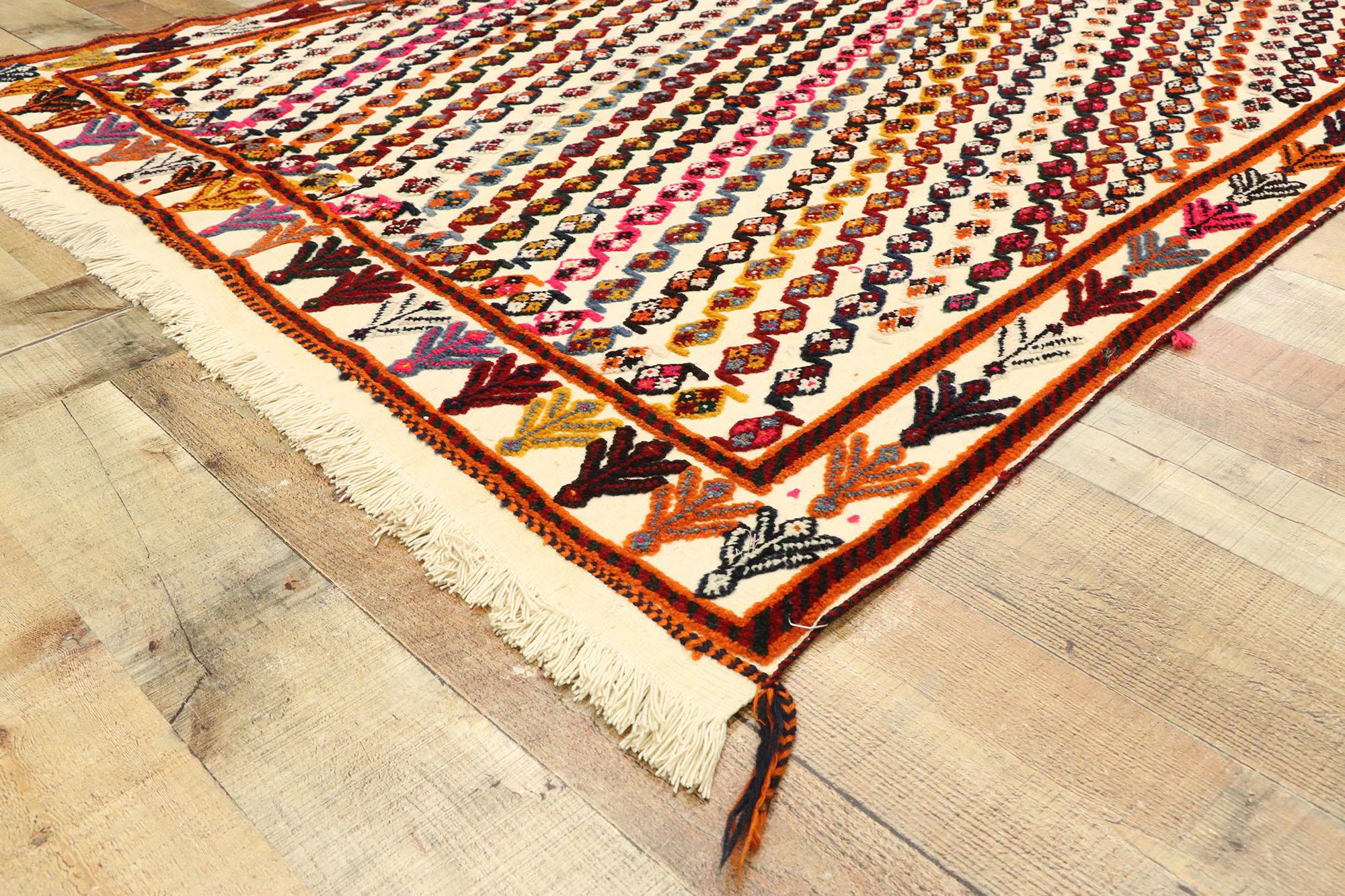 20th Century Vintage Moroccan Souf Kilim Rug with Boho Chic Tribal Style, High-Low Rug For Sale