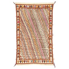 Vintage Moroccan Souf Kilim Rug with Boho Chic Tribal Style, High-Low Rug