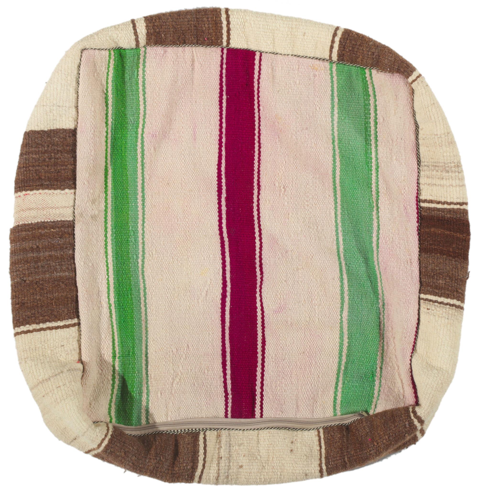 Marokkanischer gestreifter Vintage-Kelim-Pouf-Ottoman aus Kelim im Angebot 1