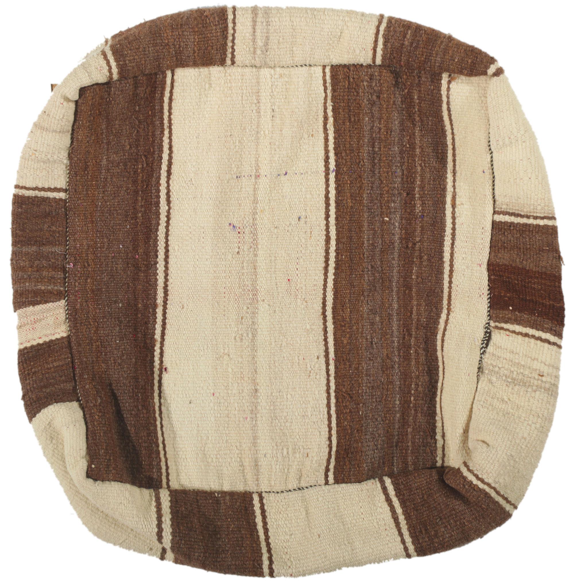 Marokkanischer gestreifter Vintage-Kelim-Pouf-Ottoman aus Kelim im Angebot 2