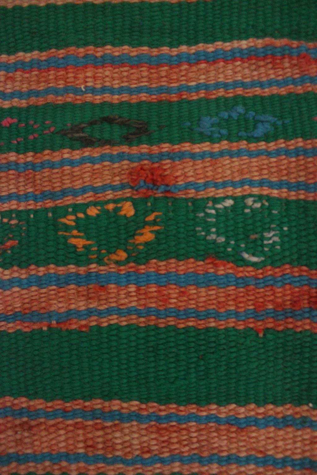 Vintage Moroccan striped kilim rug - Green/pink/red - 5.1x10.2feet / 157x312cm For Sale 6