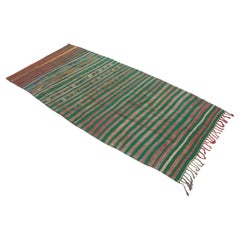 Tapis kilim marocain rayé vert/rose/rouge - 5,1 x 10,2 pieds / 157 x 312 cm