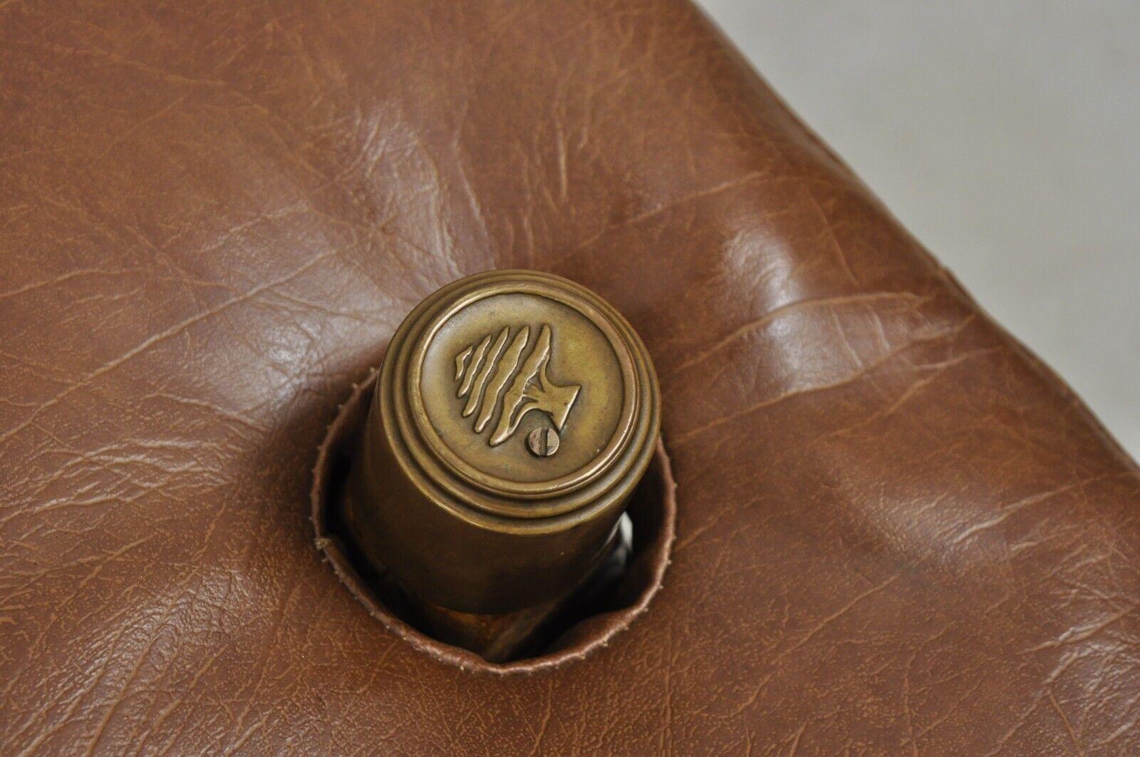 Vintage Moroccan Style Brown Vinyl Wooden Camel Saddle Ottoman Stool In Good Condition For Sale In Philadelphia, PA