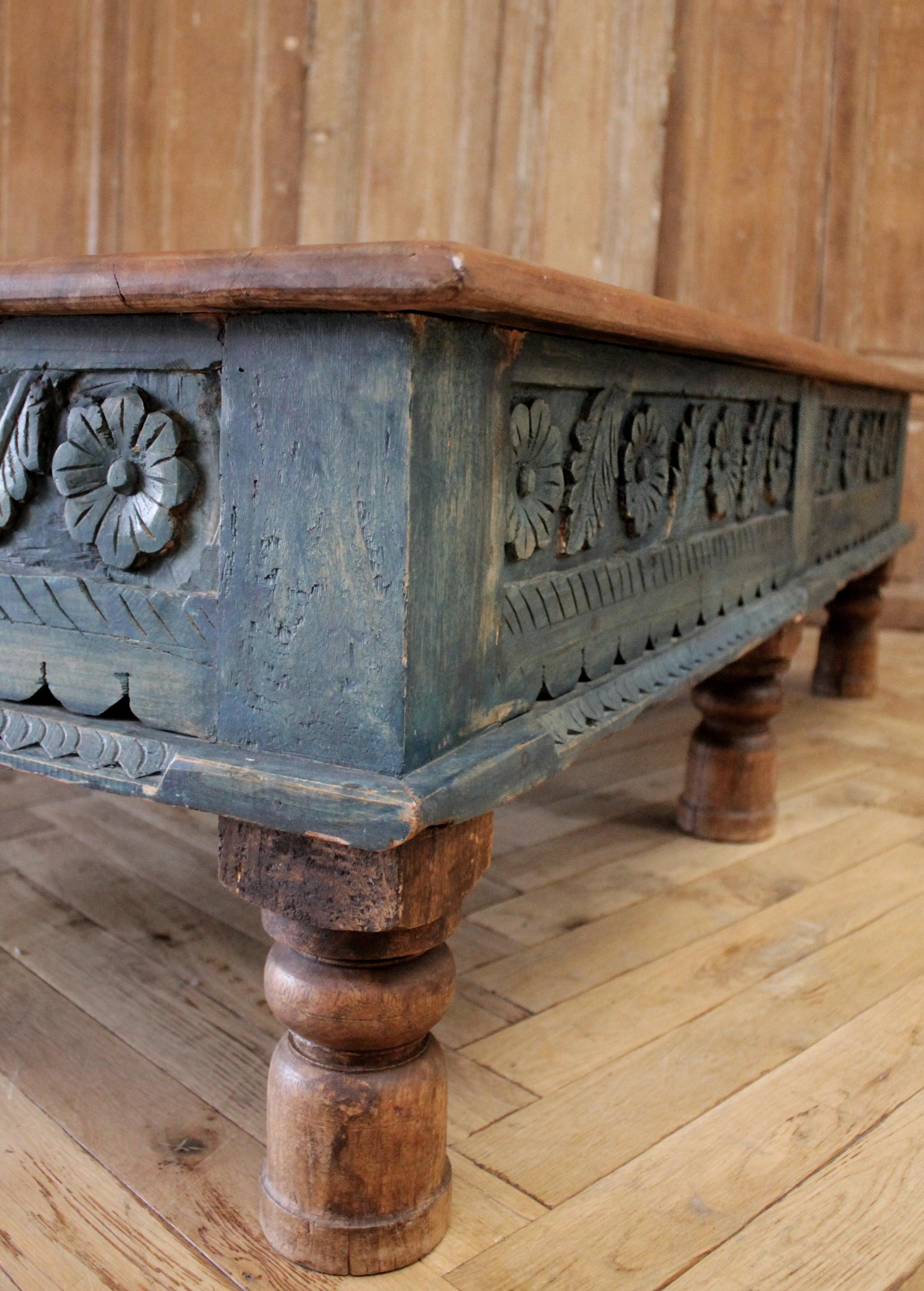 Vintage Moroccan Style Carved Wood Coffee Table 4