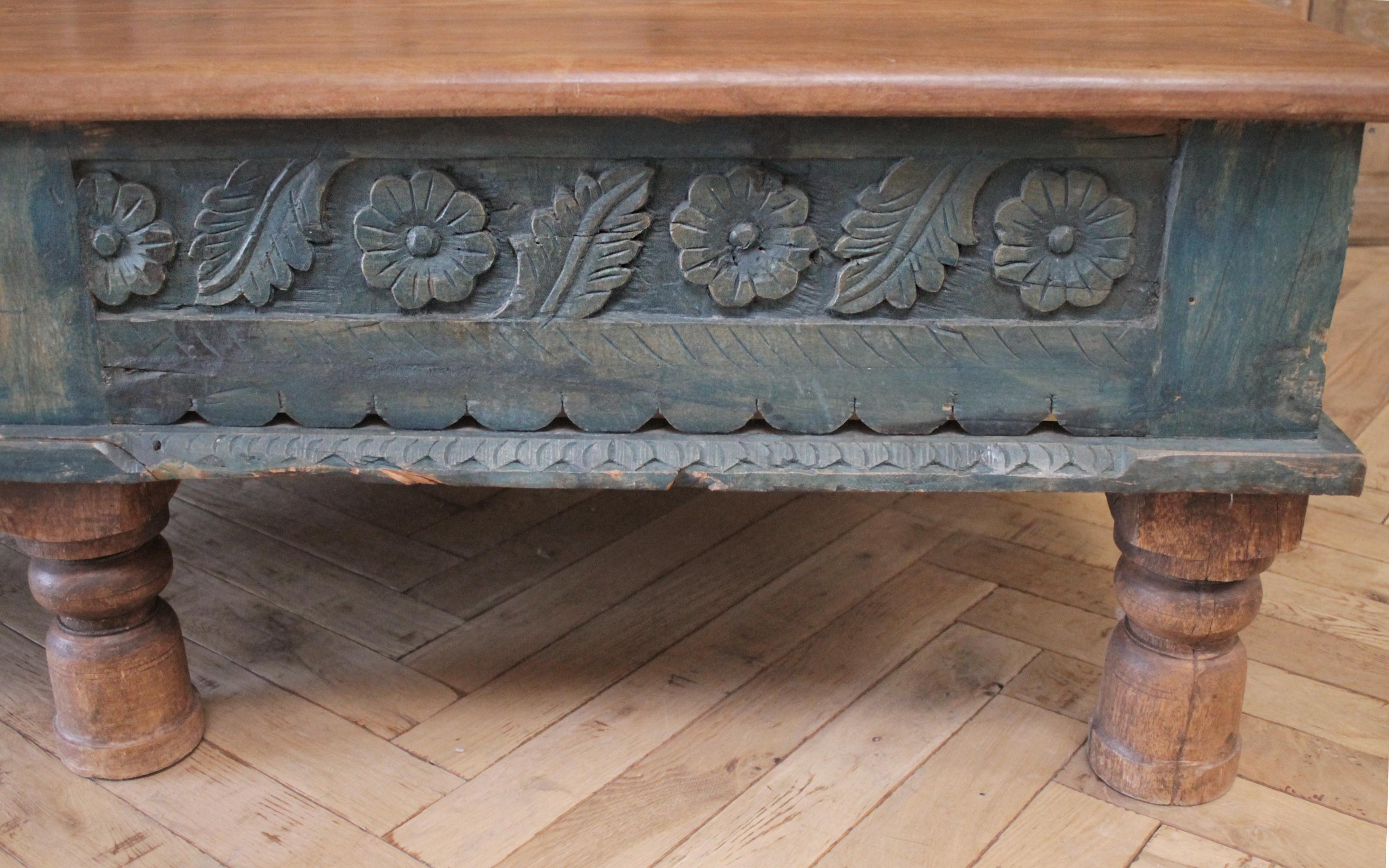 Vintage Moroccan Style Carved Wood Coffee Table 7