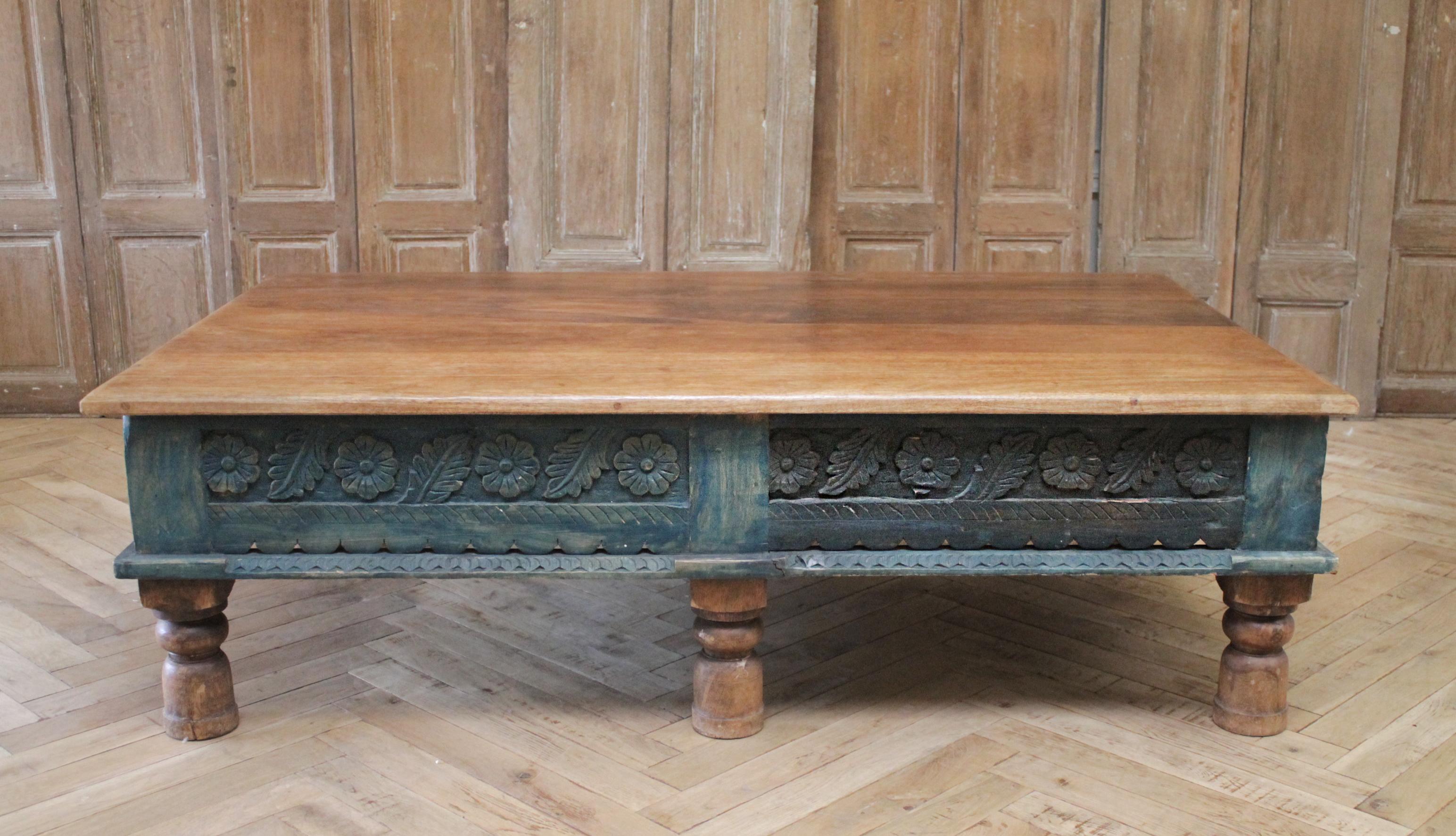 Vintage Moroccan Style Carved Wood Coffee Table In Good Condition In Old Town Orange, CA