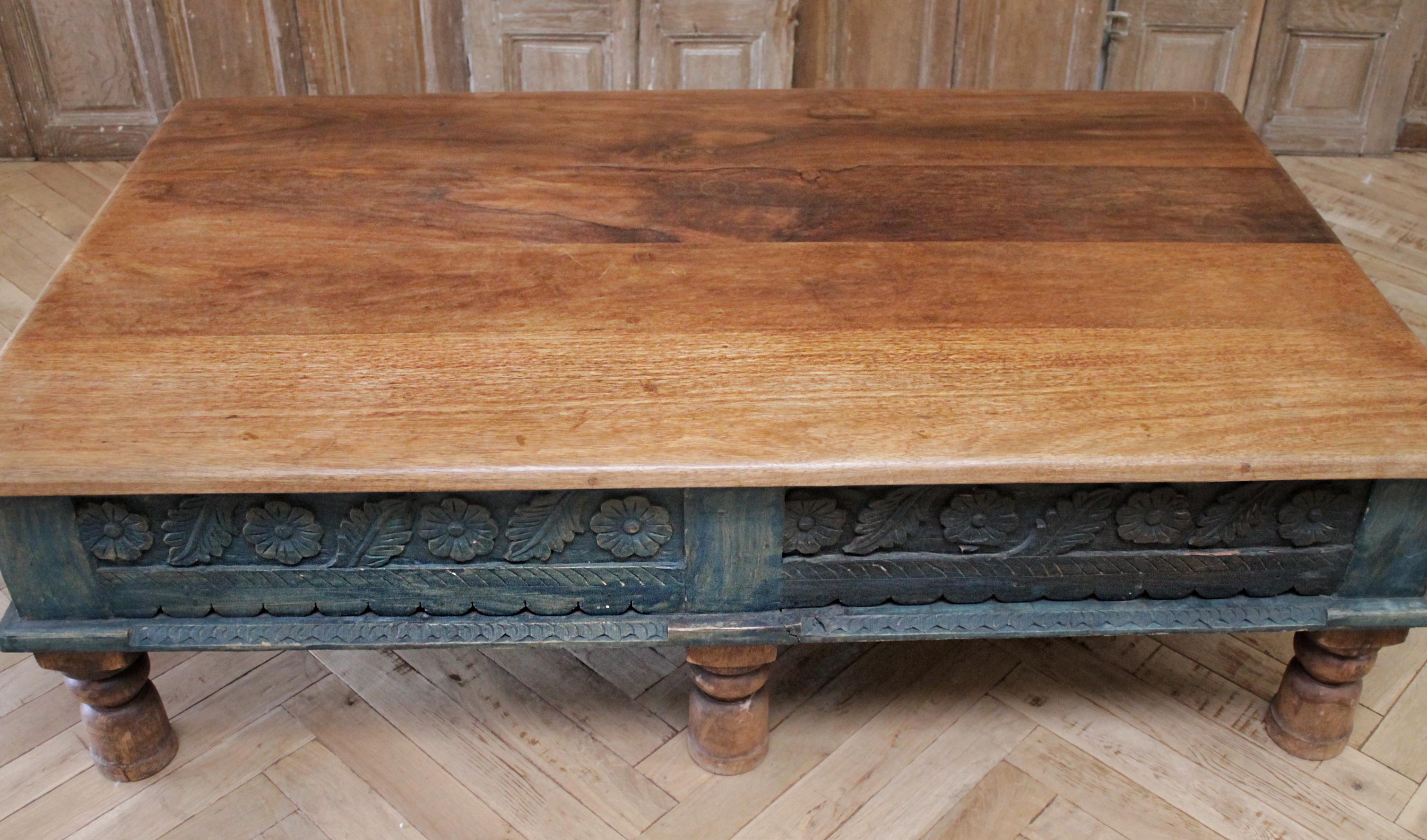 20th Century Vintage Moroccan Style Carved Wood Coffee Table