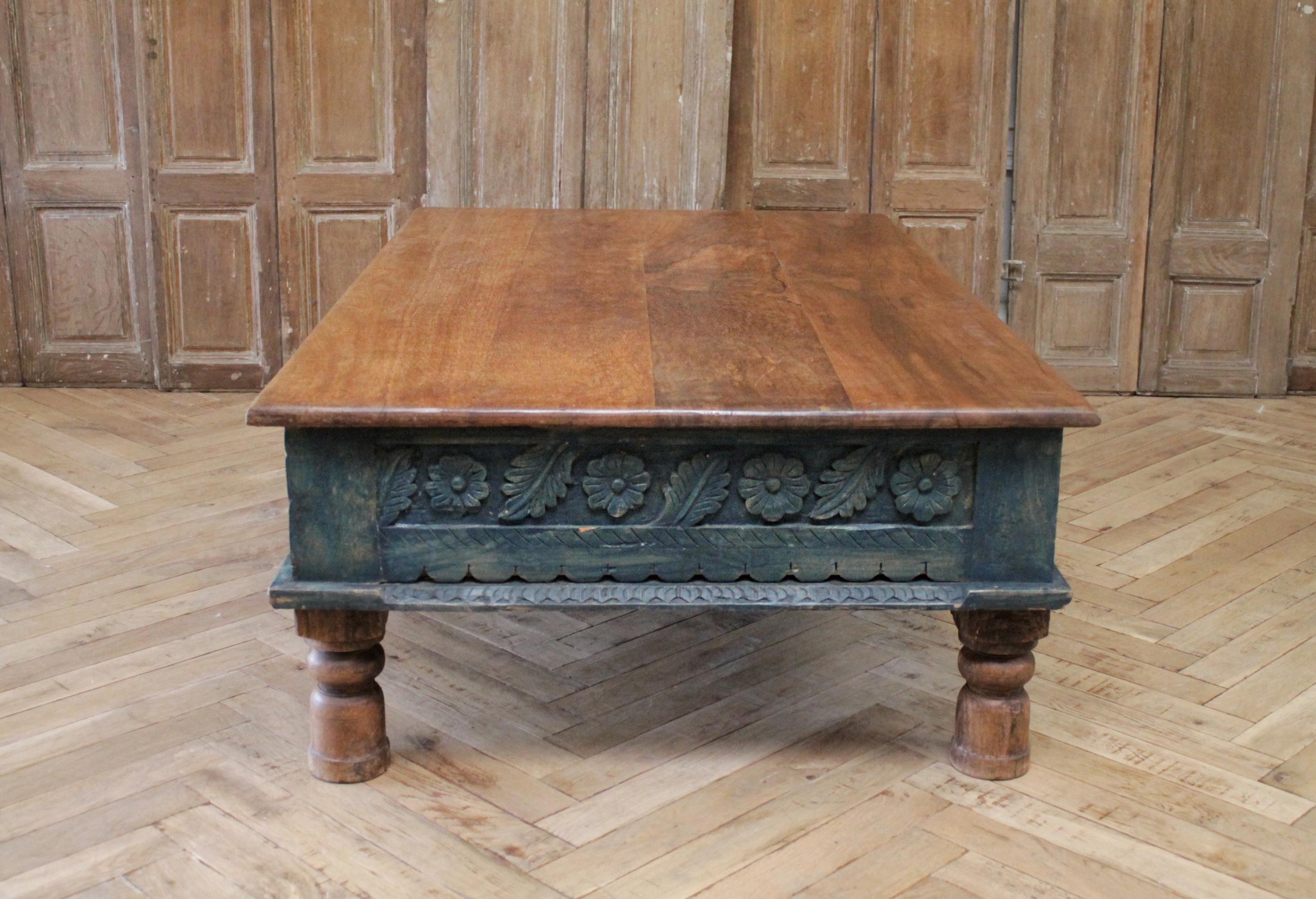 Vintage Moroccan Style Carved Wood Coffee Table 1