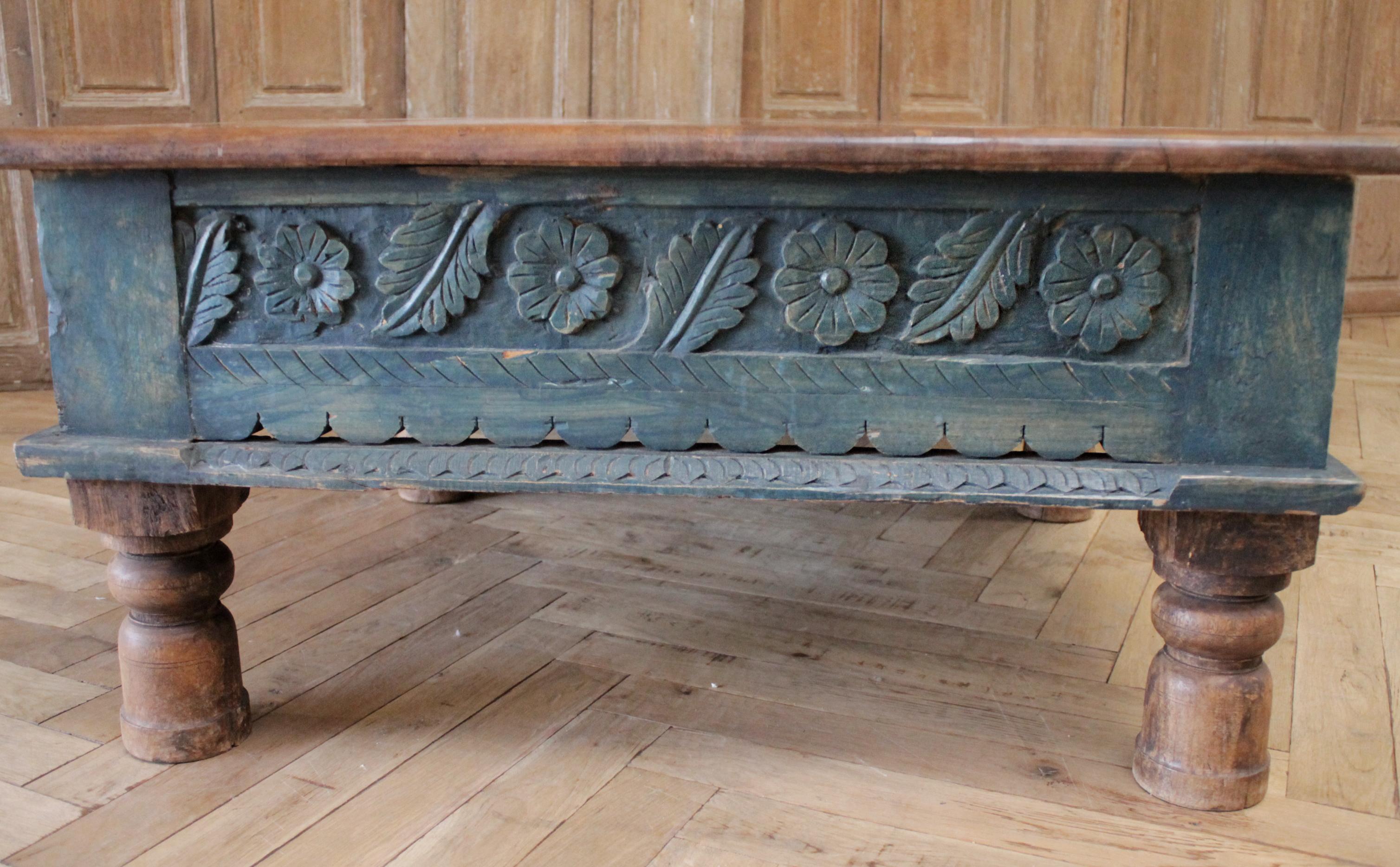Vintage Moroccan Style Carved Wood Coffee Table 2