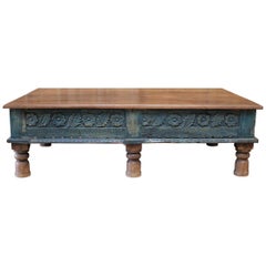 Vintage Moroccan Style Carved Wood Coffee Table