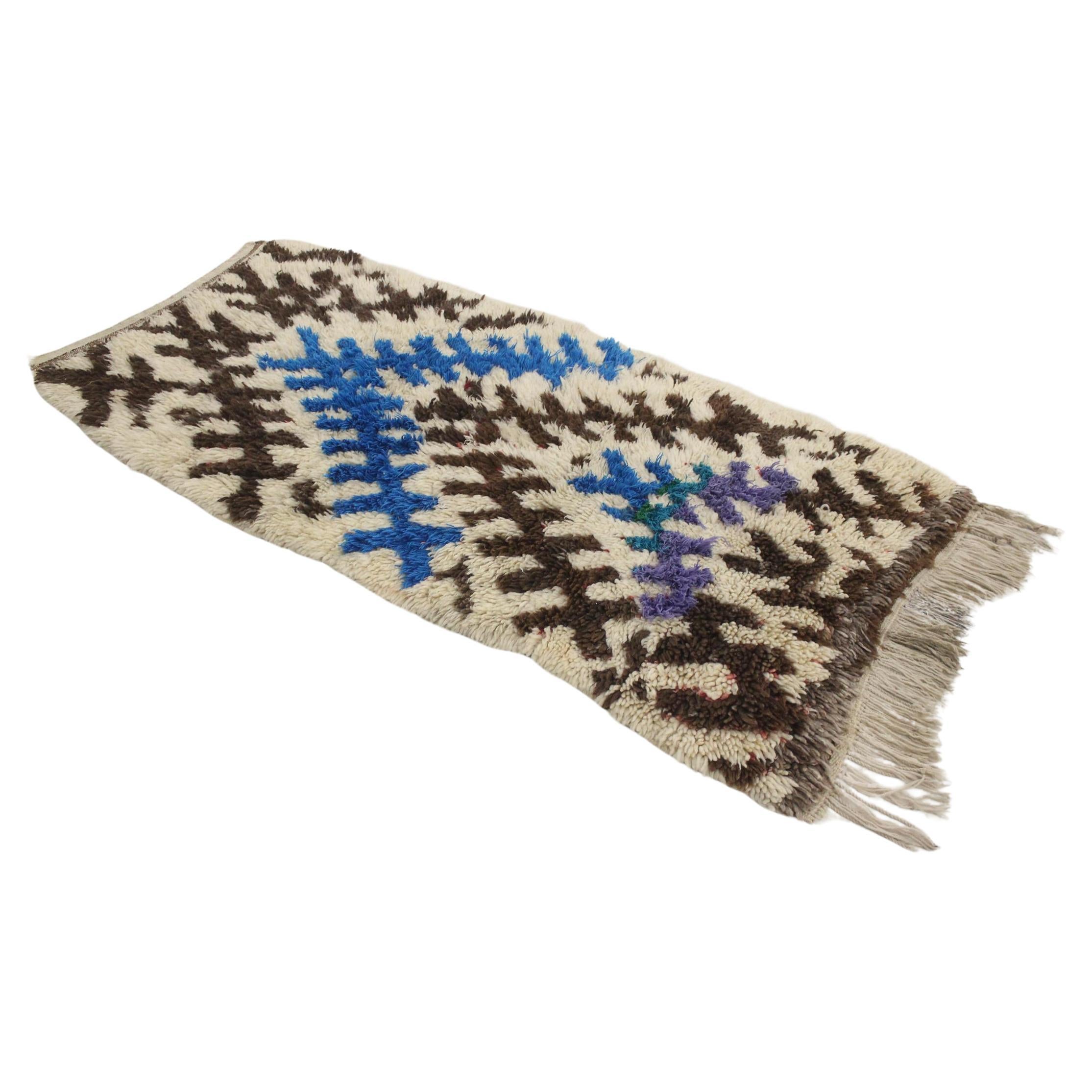 Vintage Moroccan Talsint rug - Beige/brown/blue - 3x6feet / 92x183cm For Sale
