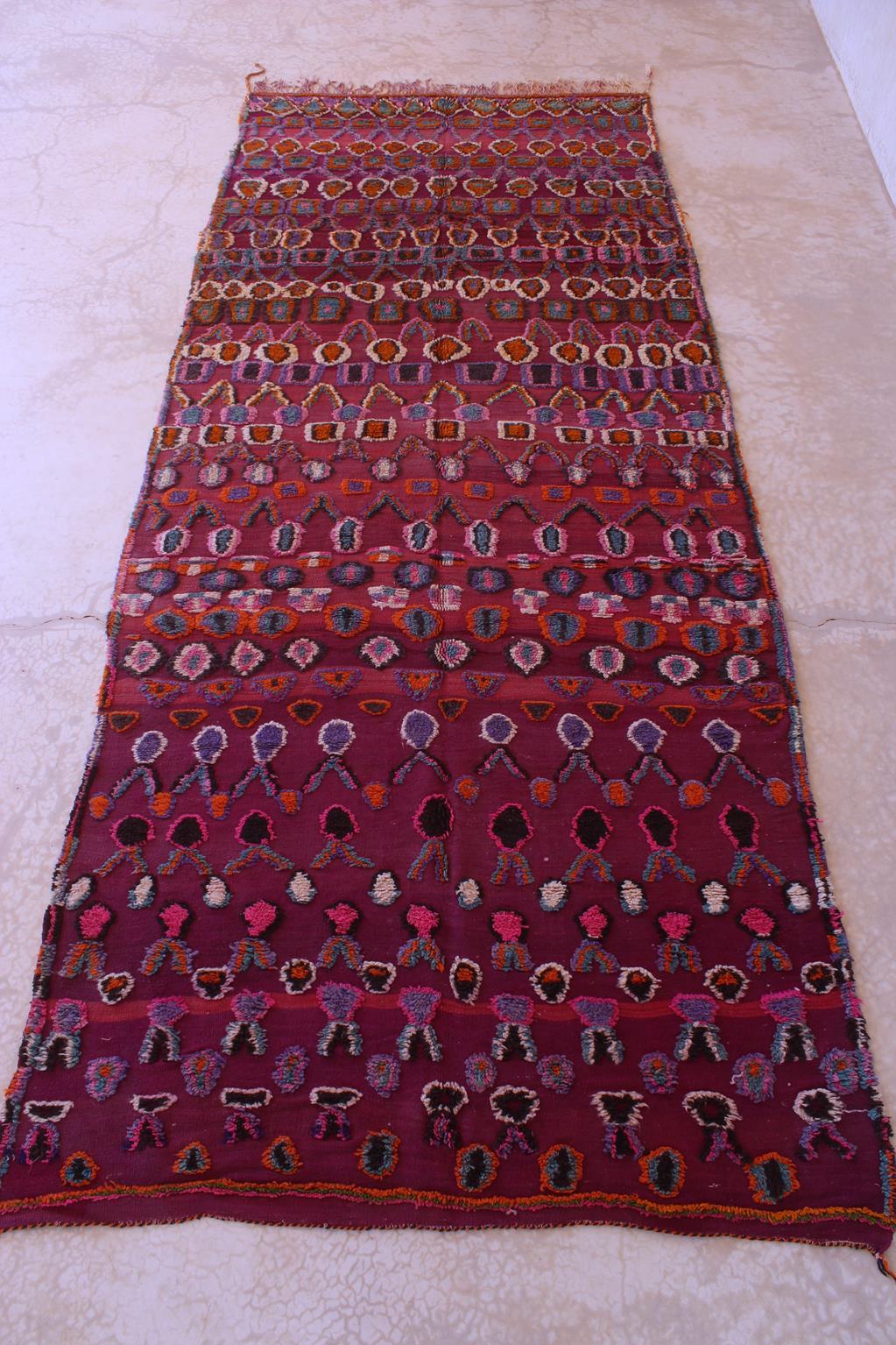 Hand-Woven Vintage Moroccan Talsint rug - Wine purple - 6.2x15feet / 189x457cm For Sale