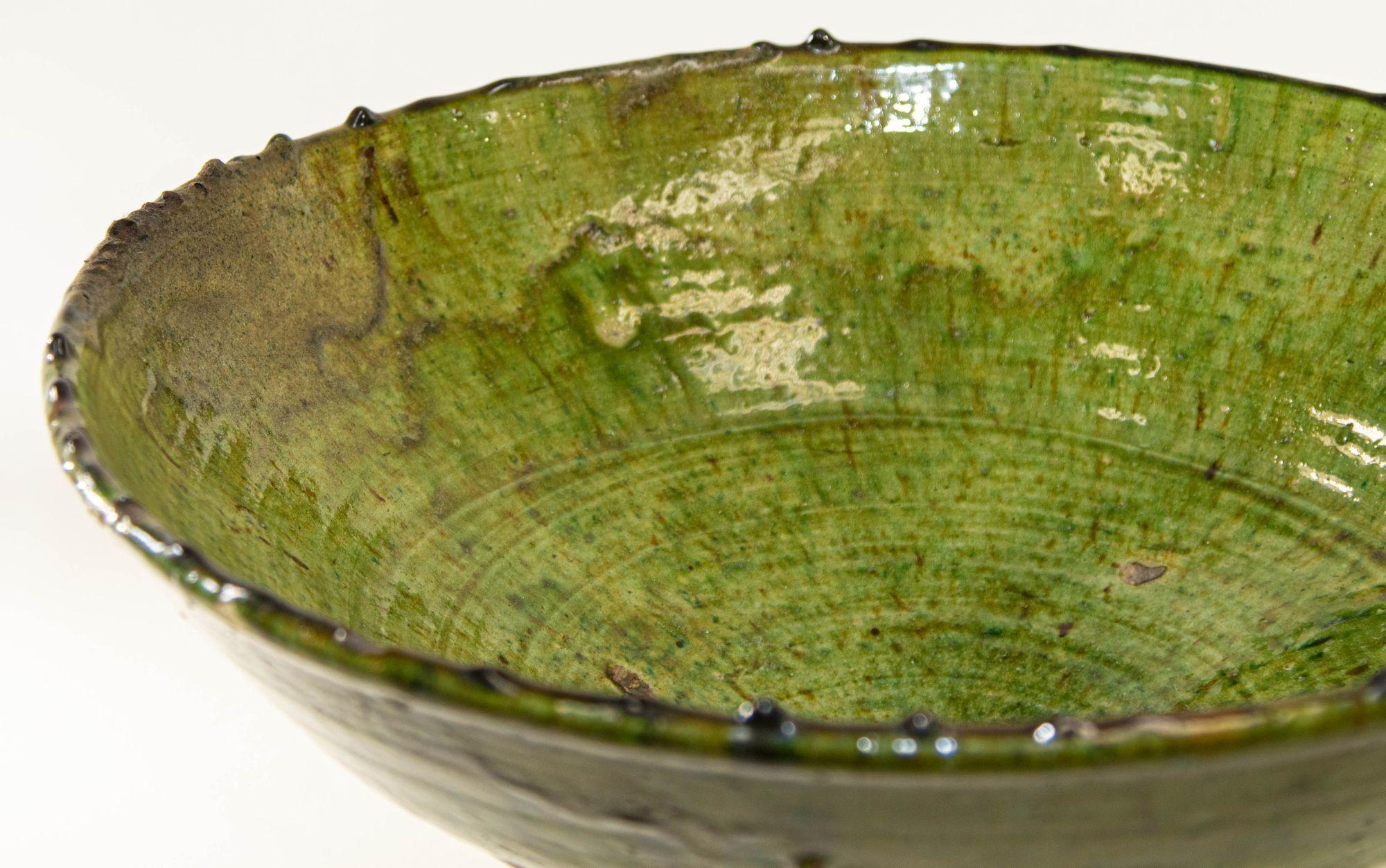 Vintage Moroccan Tamgroute Bowl Green Glazed Terra Cotta For Sale 3