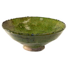Vintage Moroccan Tamgroute Bowl Green Glazed Terra Cotta