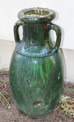 Vieille jarre marocaine Tamgroute verte à poignées