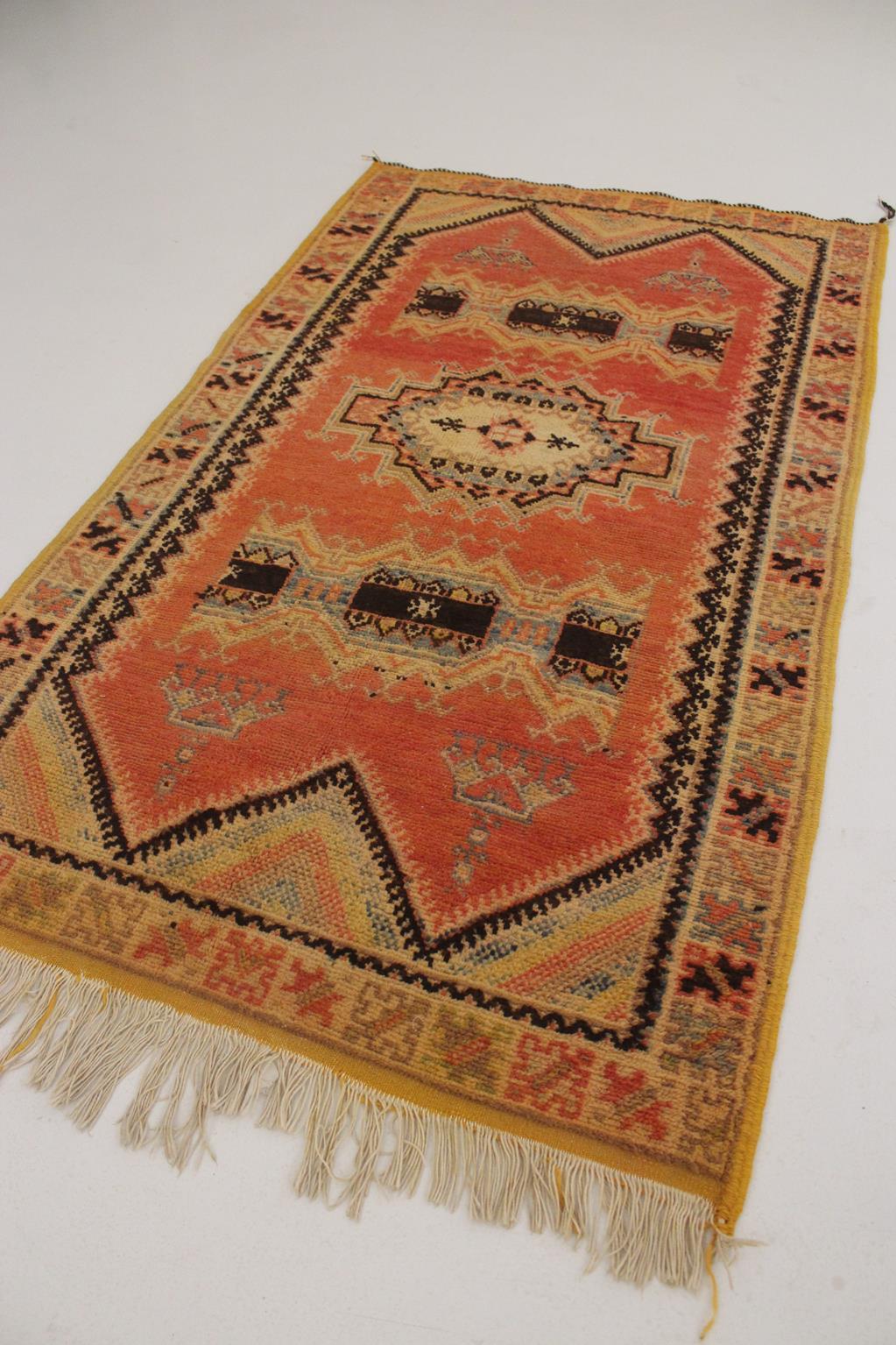 Vintage Moroccan Taznakht rug - Blood orange/black - 3.2x5.8feet / 100x178cm For Sale 8