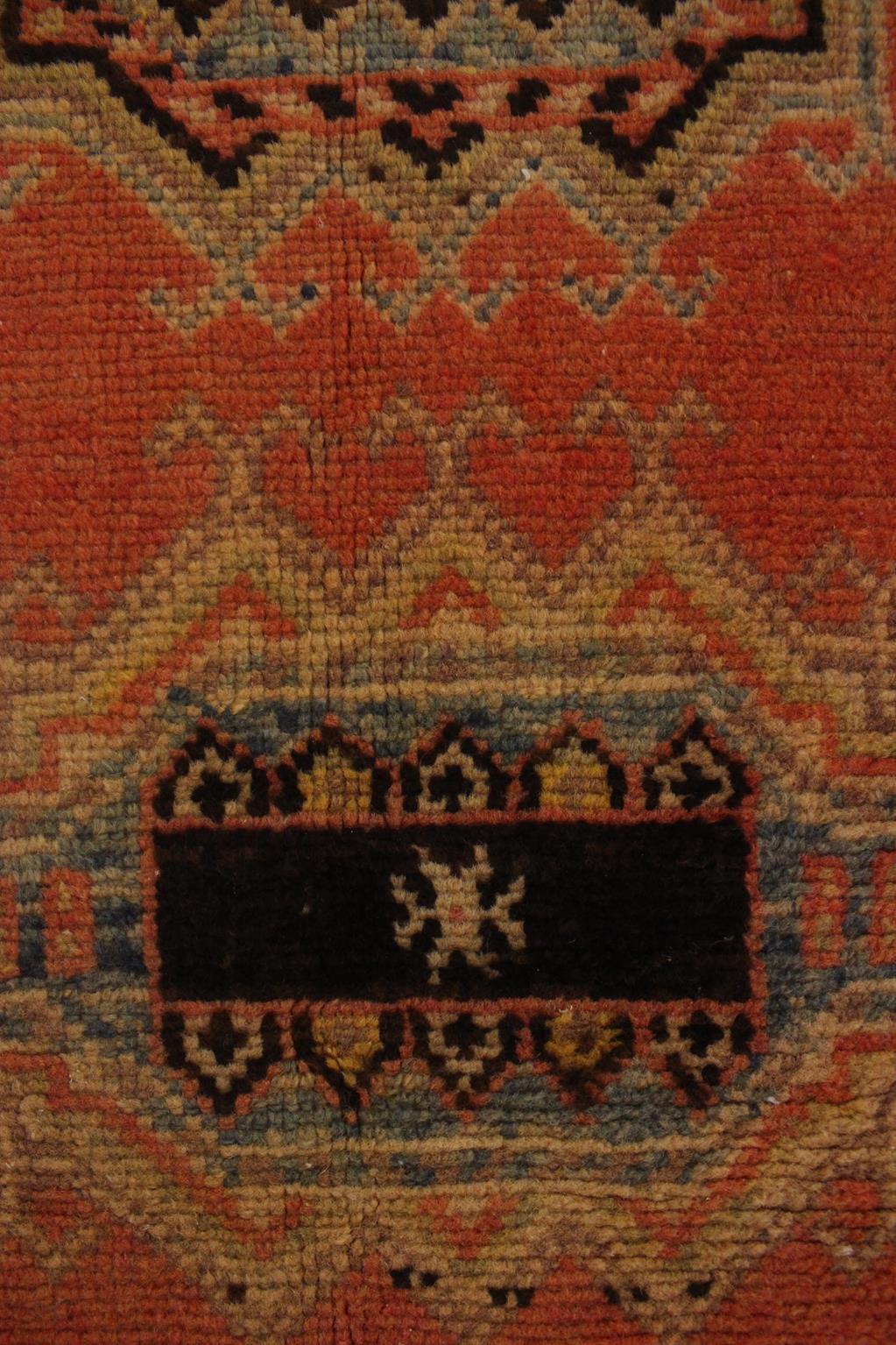 Laine Tapis marocain vintage Taznakht - Orange sanguine/noir - 3.2x5.8feet / 100x178cm en vente