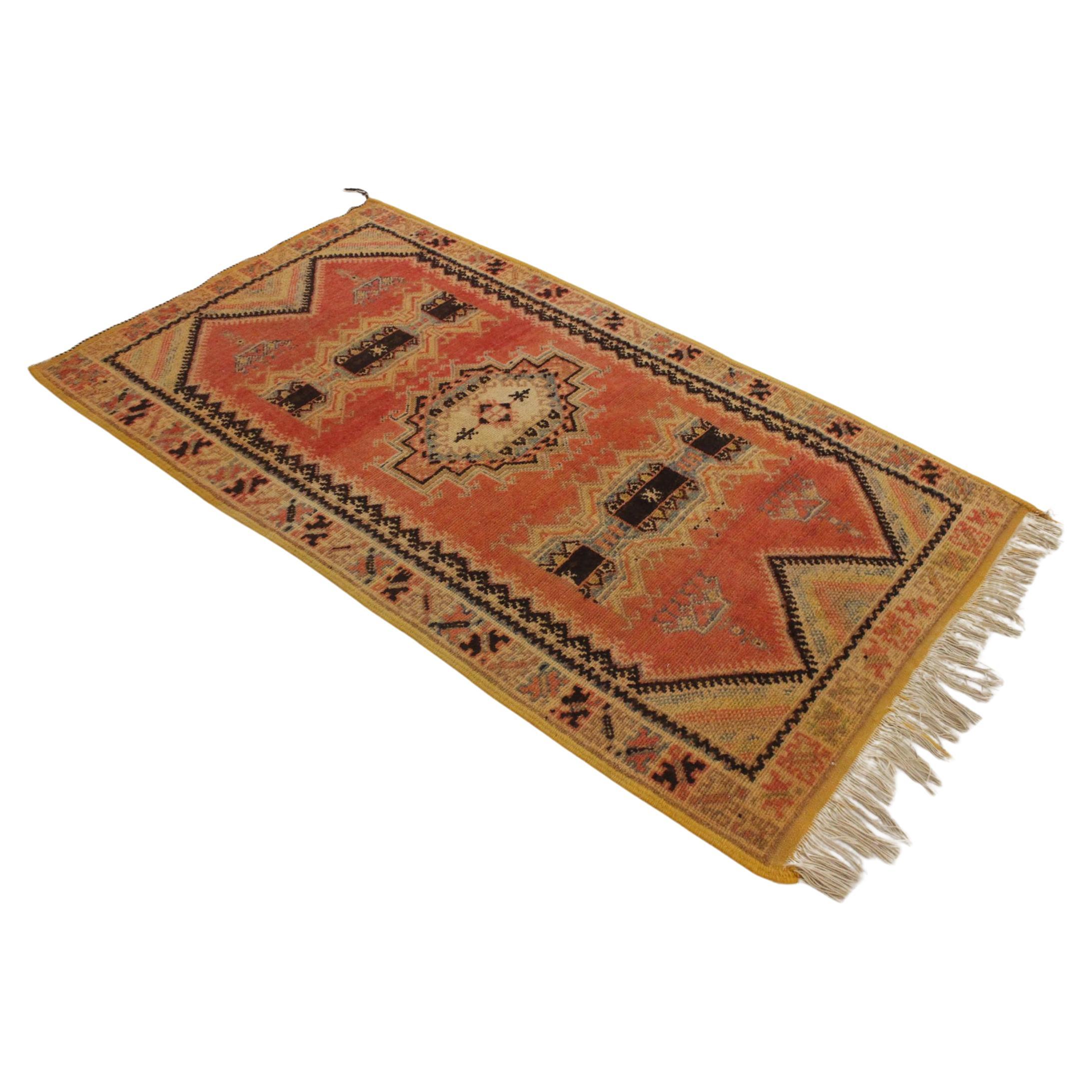 Vintage Moroccan Taznakht rug - Blood orange/black - 3.2x5.8feet / 100x178cm
