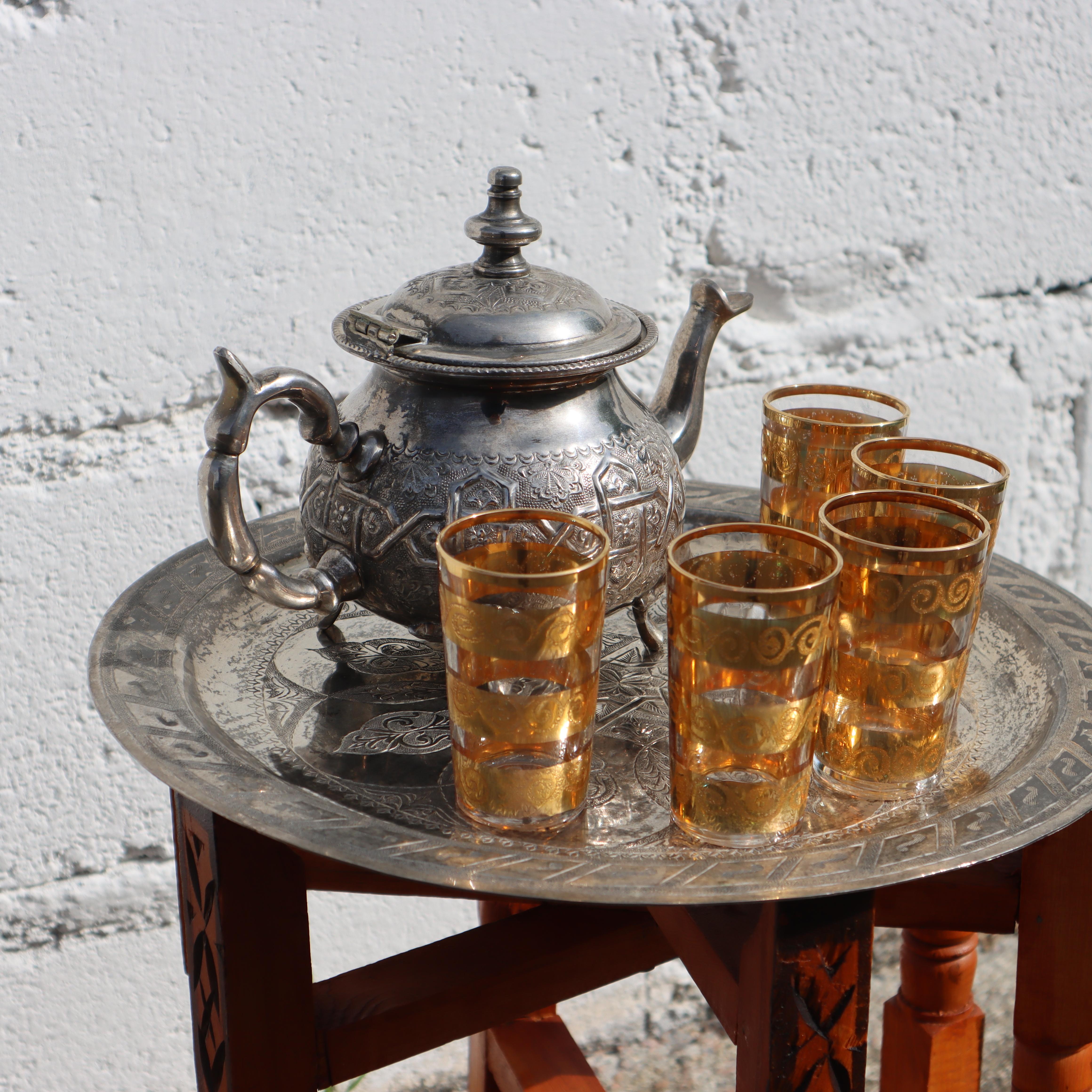 Moorish Vintage Moroccan Tea Ceremony Table Set - Folding Table Set - 80s For Sale