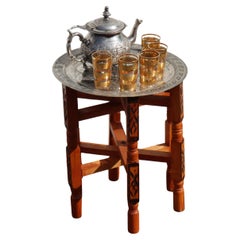 Antique Moroccan Tea Ceremony Table Set - Folding Table Set - 80s