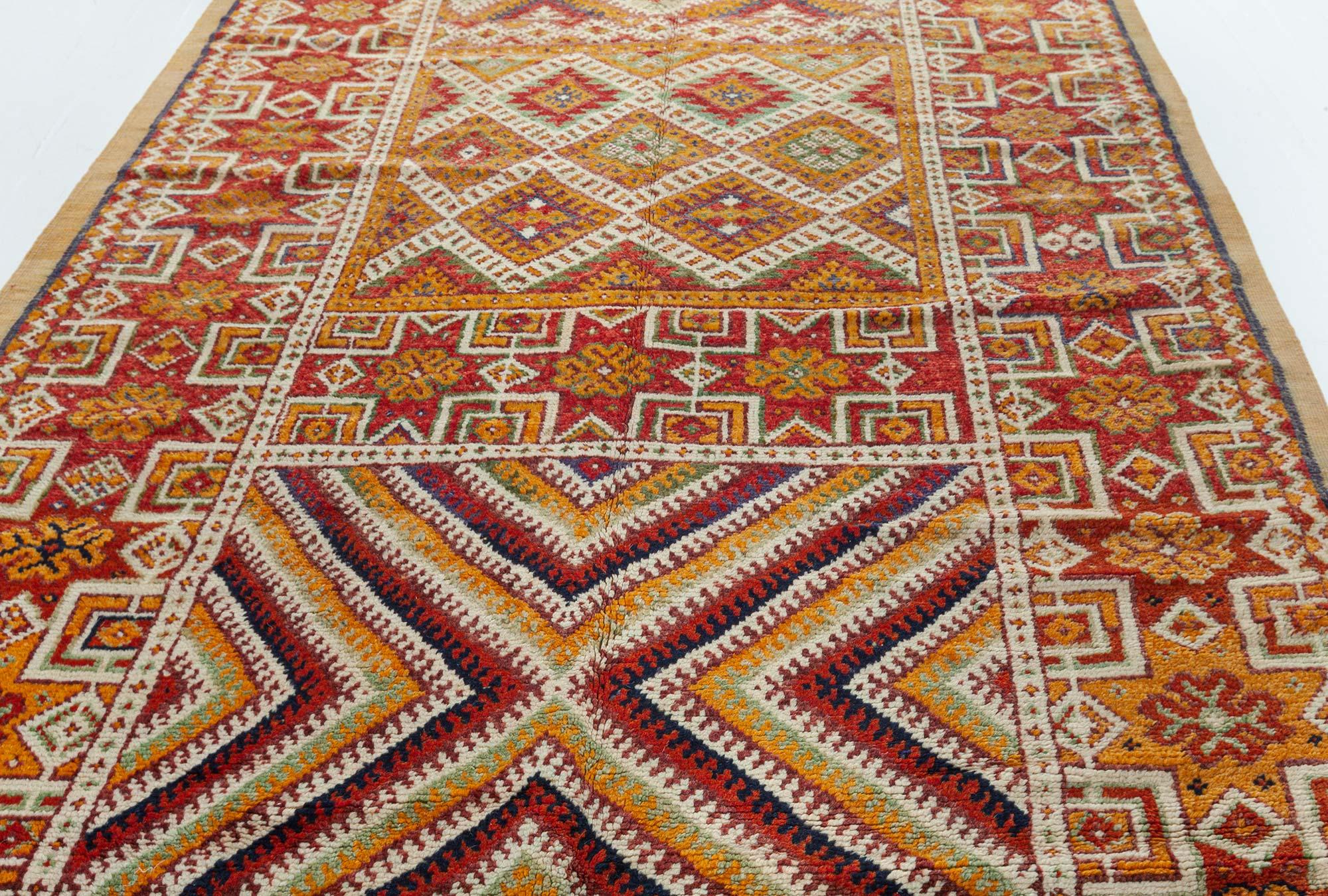 Wool Vintage Moroccan Tribal Geometric Handmade Rug For Sale